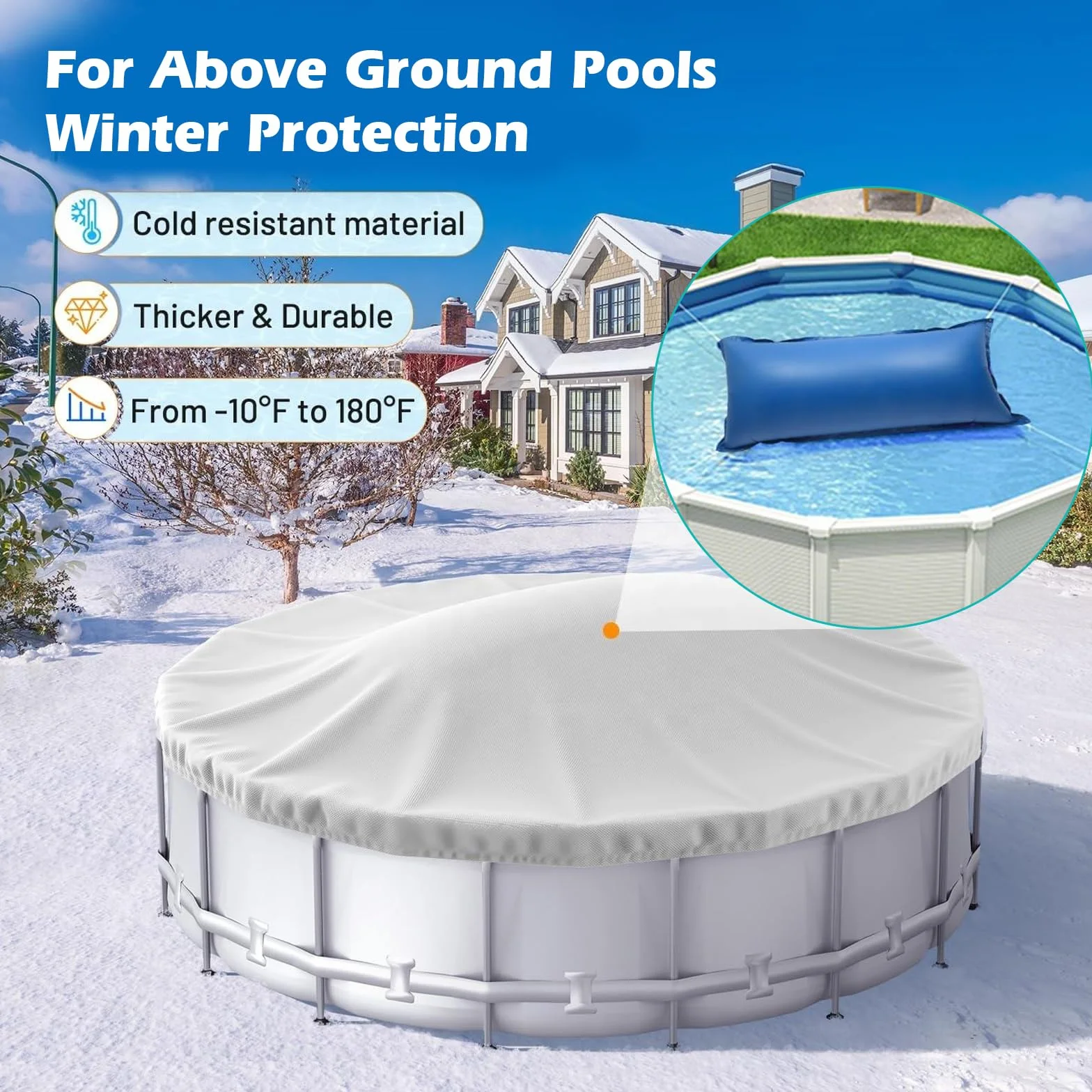 Cojín de Invierno para Piscina 4,3 x 1,15 m, Doble Costura, Válvula de Seguridad