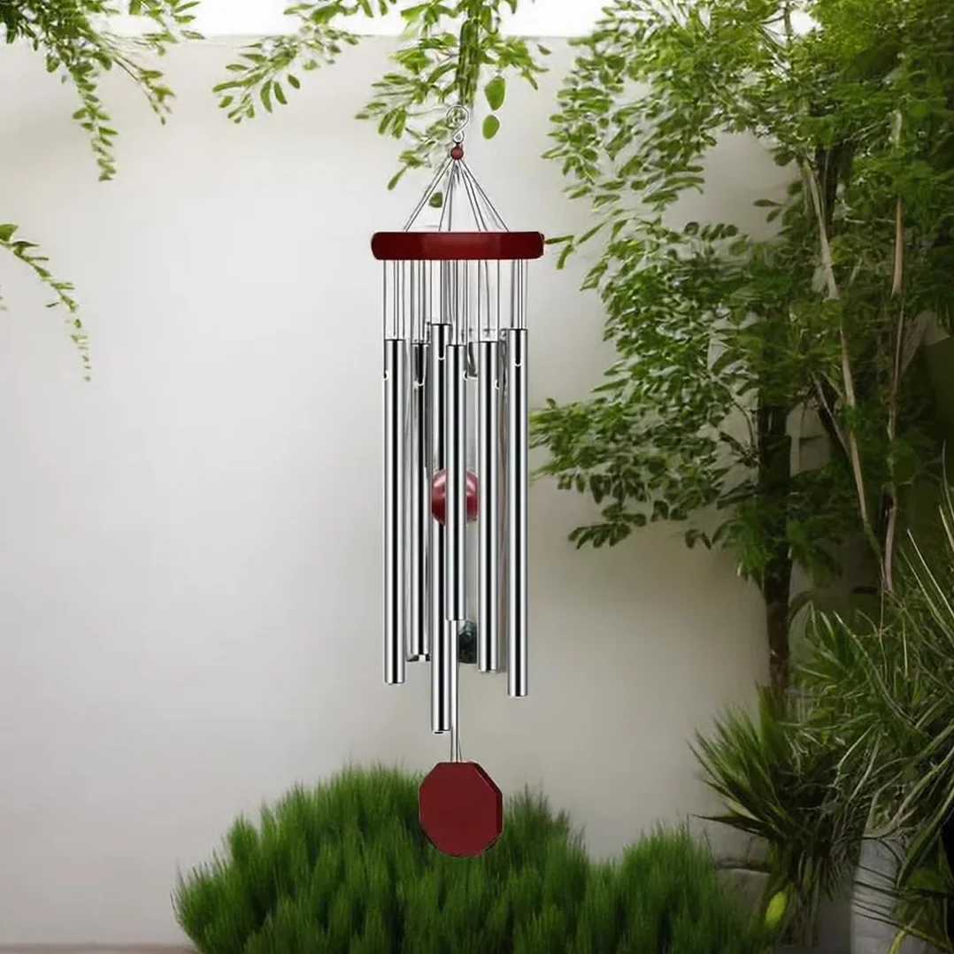 Campanas de Viento Exterior 6 Tubos Aluminio Madera para Jardín Hogar