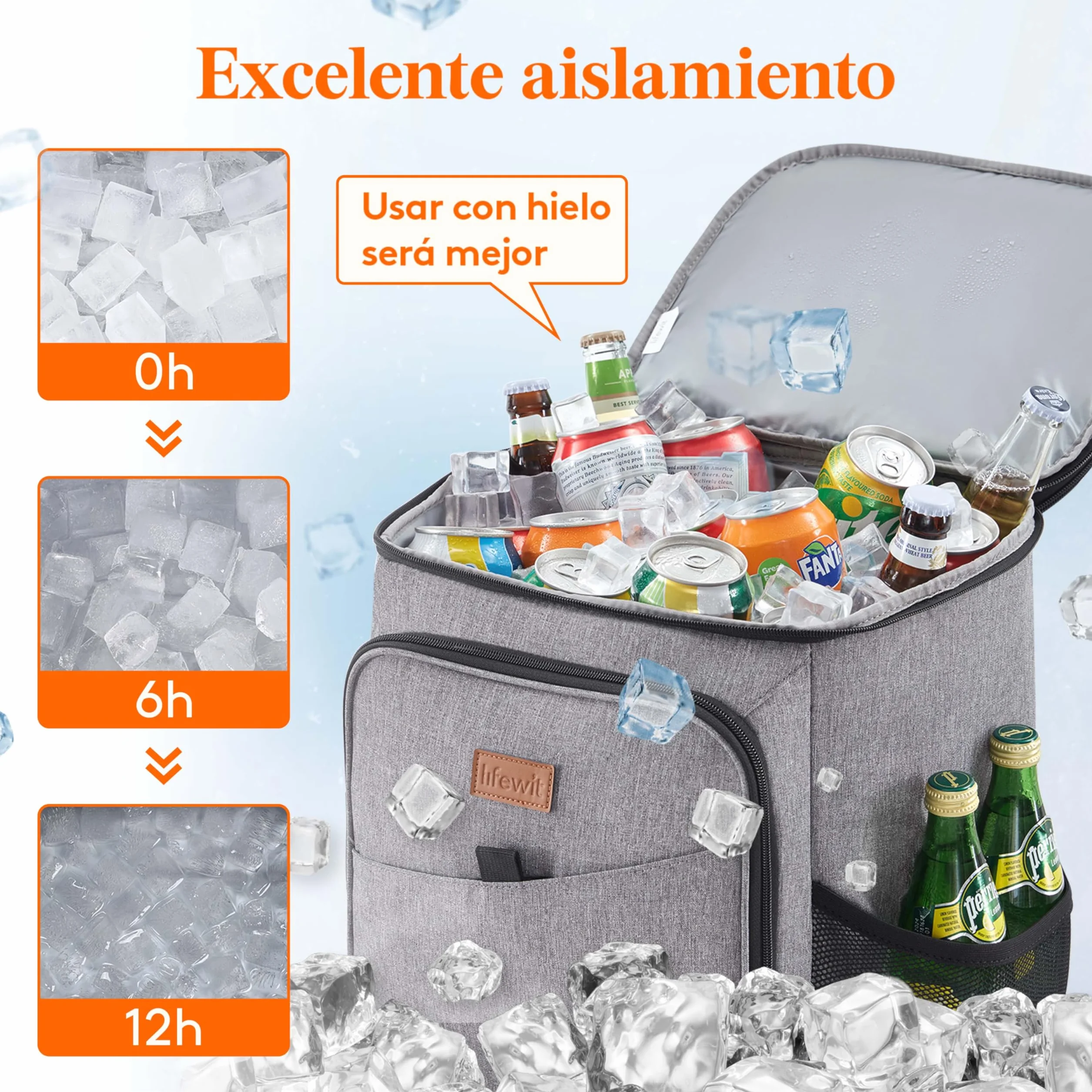 Lifewit Mochila Nevera Isotérmica 26L Gris Portátil para Playa Camping Viaje