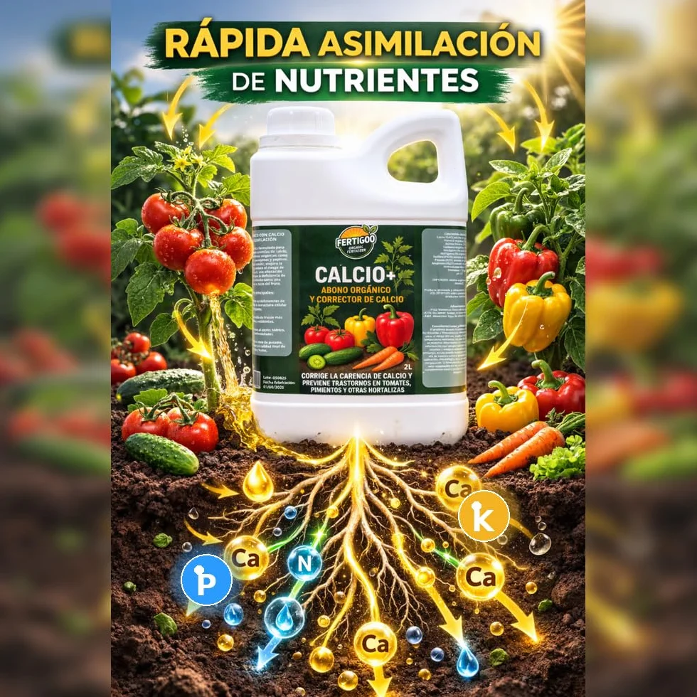 Fertigoo® 2L Abono Huerto Orgánico con Calcio Extra para Tomates, Pimientos, Melones, Fresas