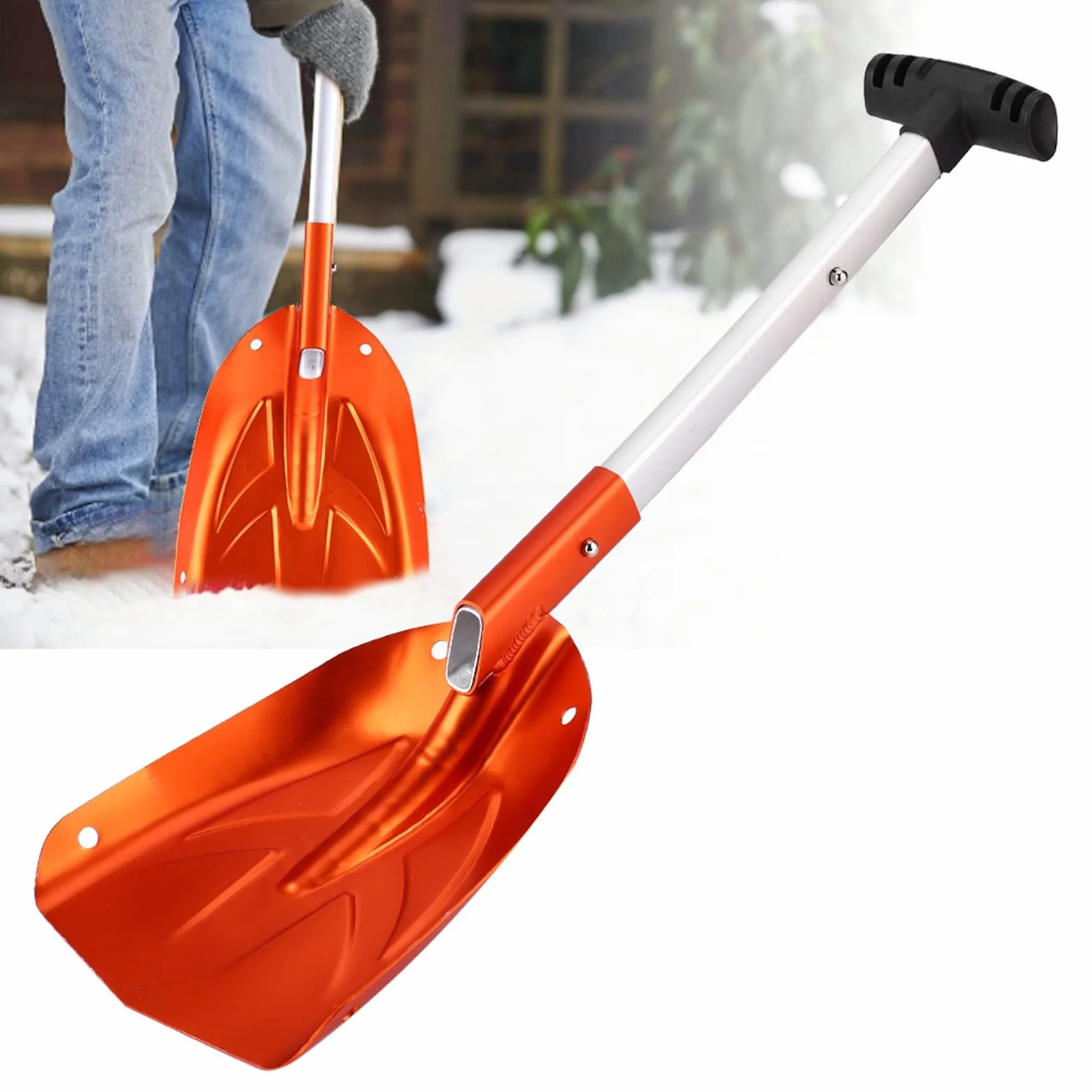 Pala de Nieve de Aleación de Aluminio Antideslizante, Longitud Telescópica 44 cm para Jardín