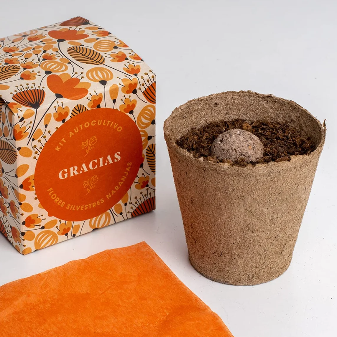 Díselo con Flores Gracias Kit Autocultivo Flores Silvestres Naranjas Regalo Original Artesano Emocional Caléndula Pimpinela Escarlata Clavel Moro