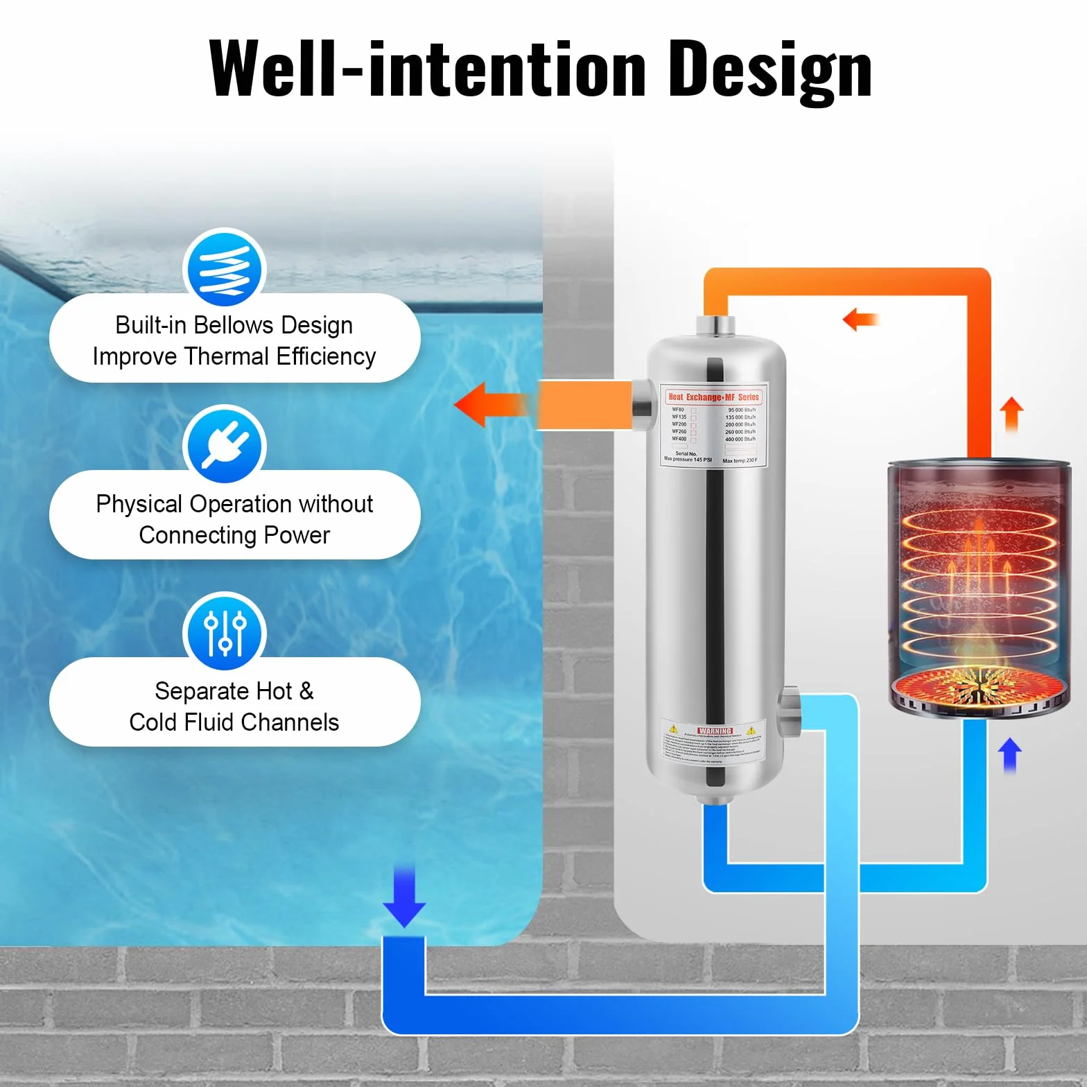 Bomba de calor para piscina 60 kW intercambiador de acero inoxidable 110 °C
