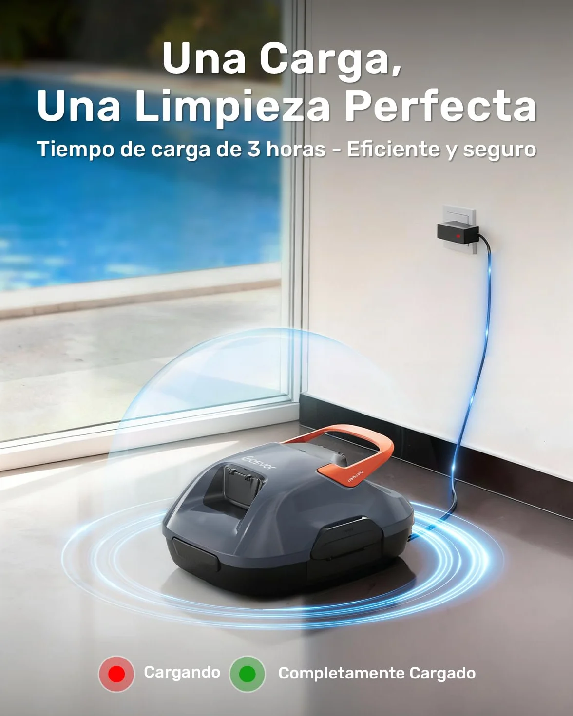 Gosvor Robot Limpiafondos Piscina Inalámbrico 90 Min Autonomía Autoestacionamiento 80m² Gris-Naranja