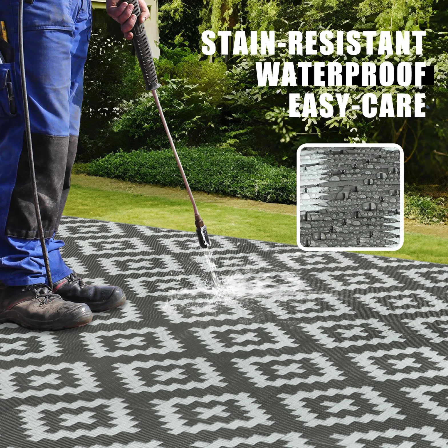 Alfombra de Exterior Homcomodar 180x270cm Gris Resistente UV Reversible Plástico Camping Patio