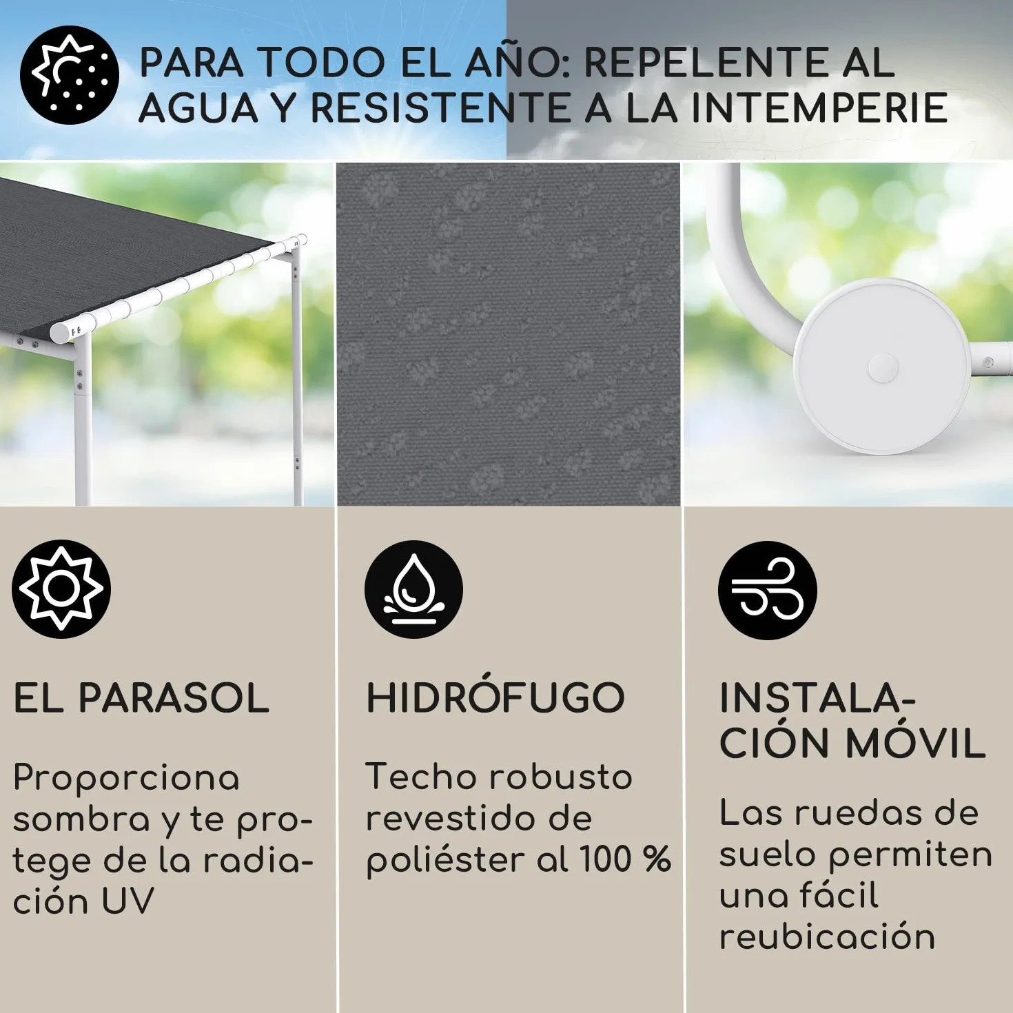 Blumfeldt Pergola con Techo 3x3 m y Ruedas, Pergolas de Jardin de Aluminio para Celebrar Eventos, Bañera Hidromasaje, Barbacoa y Patio, Carpa Impermeable para Bar, Cenadores con Protección UV 50+