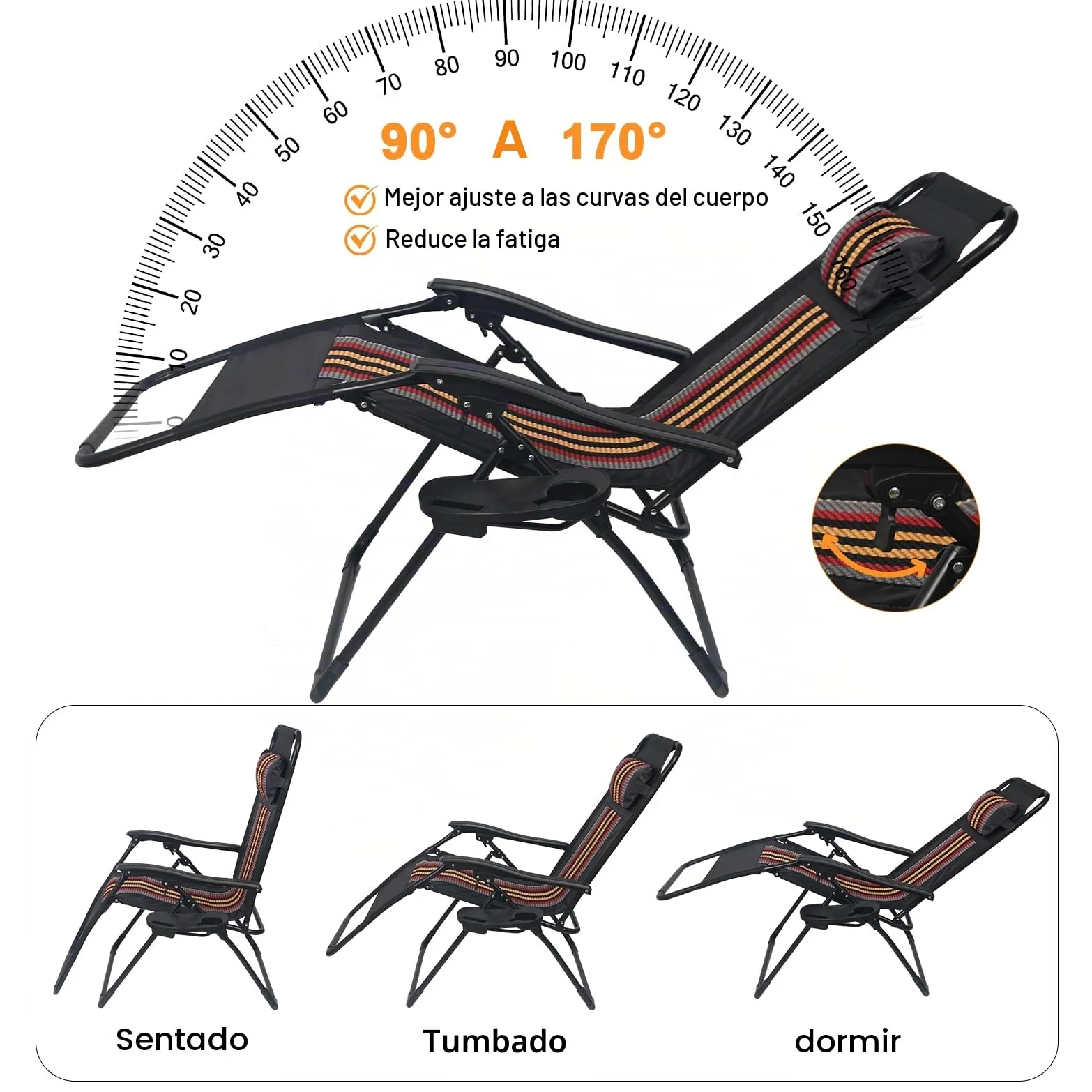 Gravedad Cero Tumbonas Jardin Exterior Plegable,Sillas Acolchadas Reclinables o Hamacas para Playa, Terraza y Camping,Plegable, Ahorra Espacio. (1, Rayas Negras)