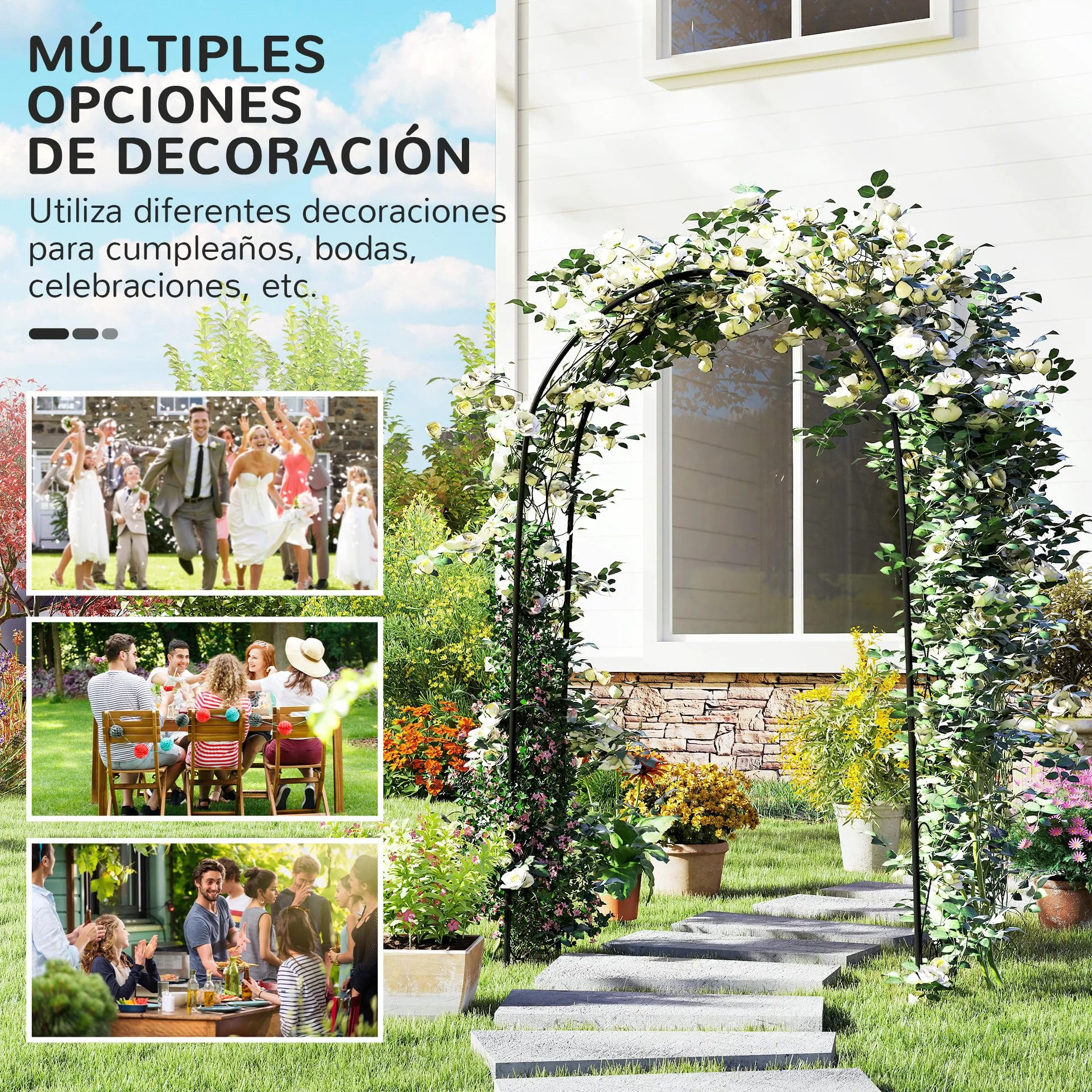 Outsunny Arco de Jardín de Acero para Rosas 125x37x230 cm Negro