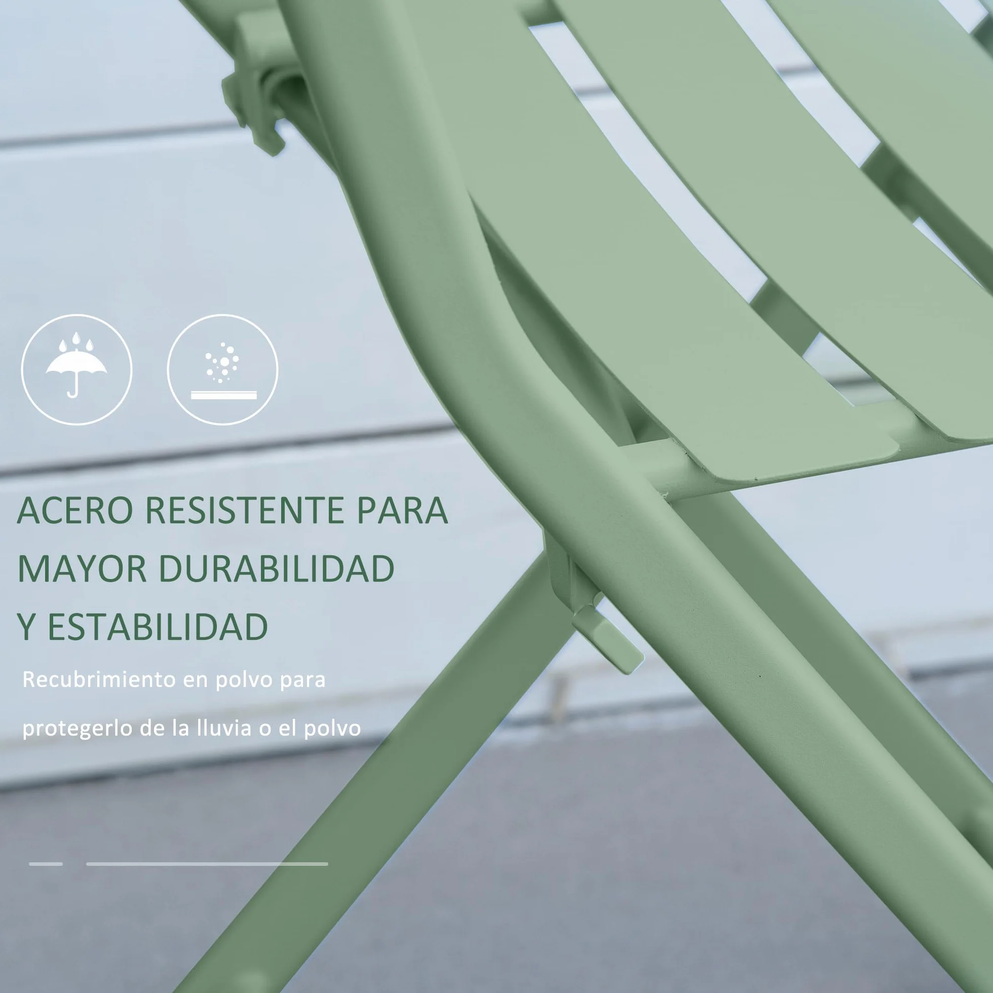 Outsunny Conjunto de Muebles de Jardín Plegable 1 Mesa Redonda y 2 Sillas con Marco de Acero Verde Oscuro