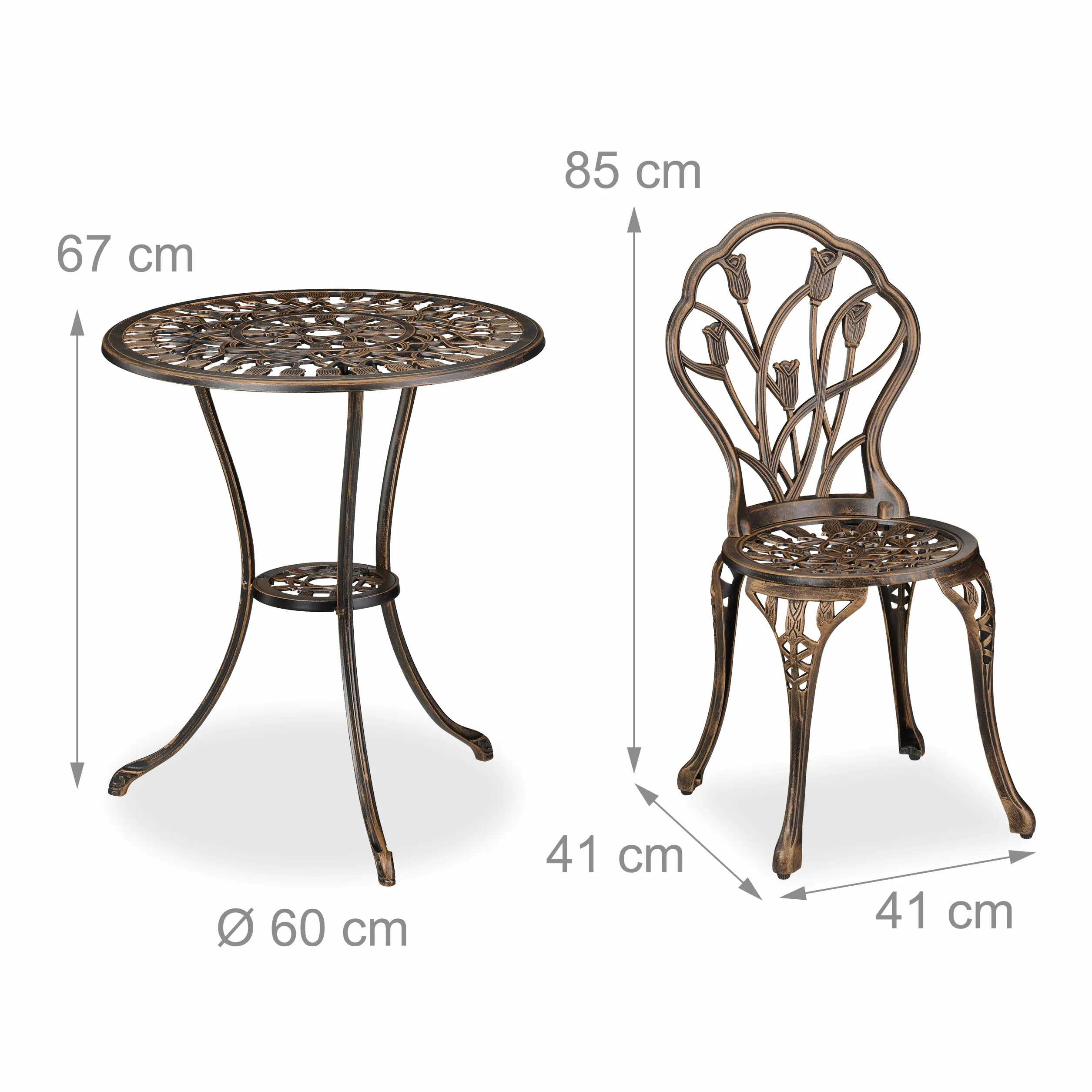 Relaxdays Conjunto Jardín Exterior Mesa y Sillas Terraza Aluminio Fundido Negro/Bronce