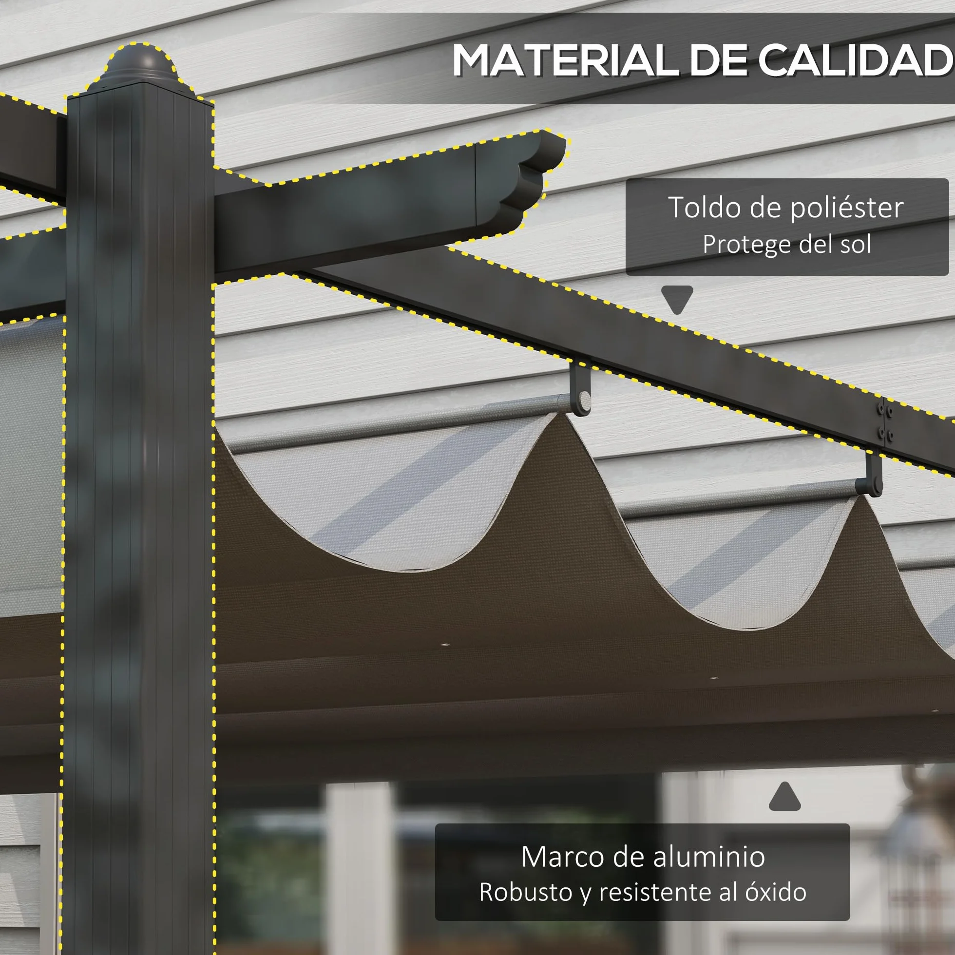 Outsunny Pérgola de Jardín 4x3 m con Techo Retráctil, Cenador de Jardín con Estructura de Aluminio, UPF30+, Orificios de Drenaje, Pabellón para Exterior, Patio, Terraza, Gris