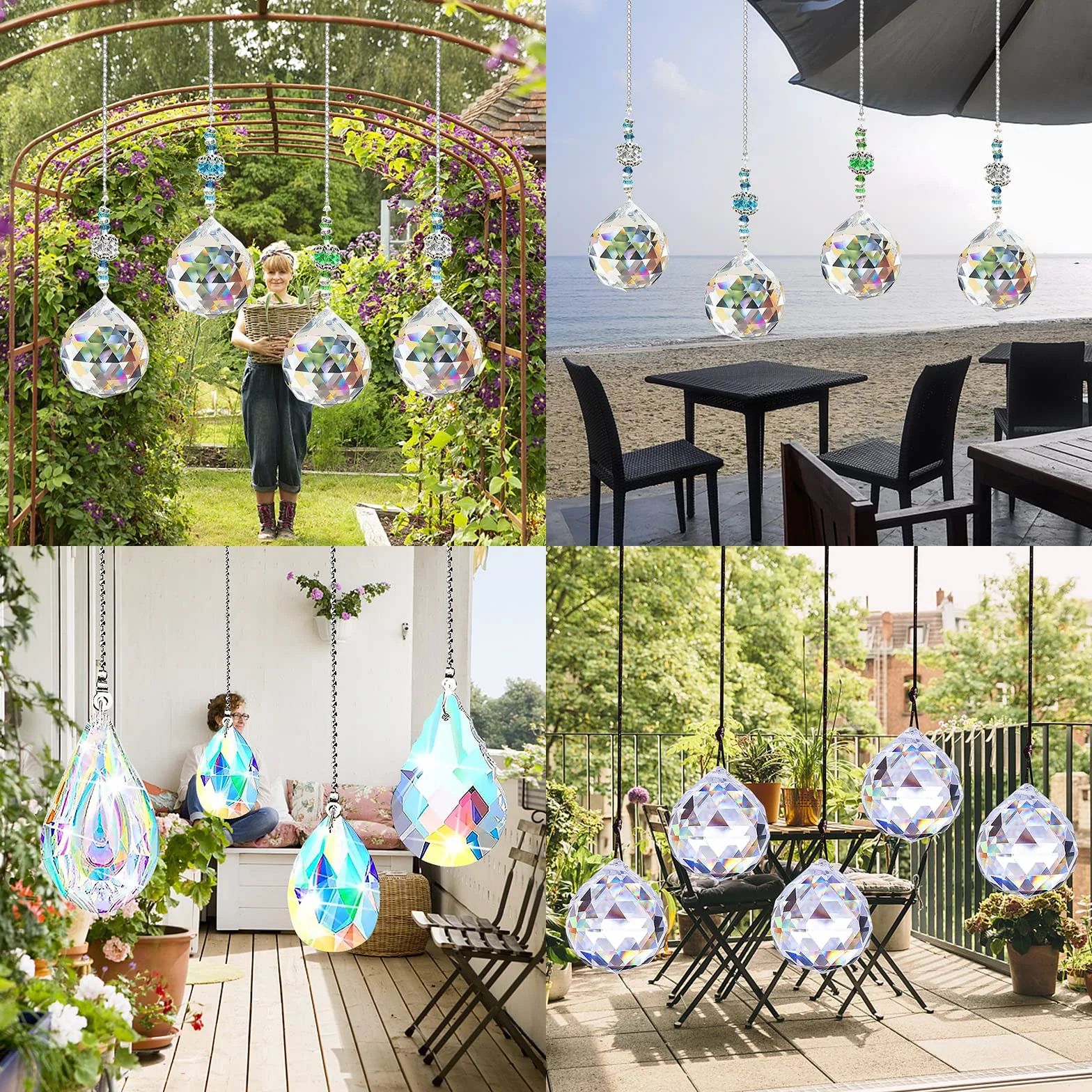 Atrapasueños de Cristal Arco Iris Colgantes Decoración para Jardín Multicolor