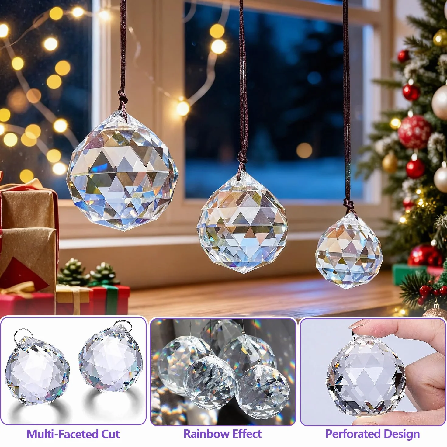 Atrapasoles Bola de Cristal Prisma 24 Piezas Reutilizables Colgante Transparente 20mm 24mm 29mm Decoración