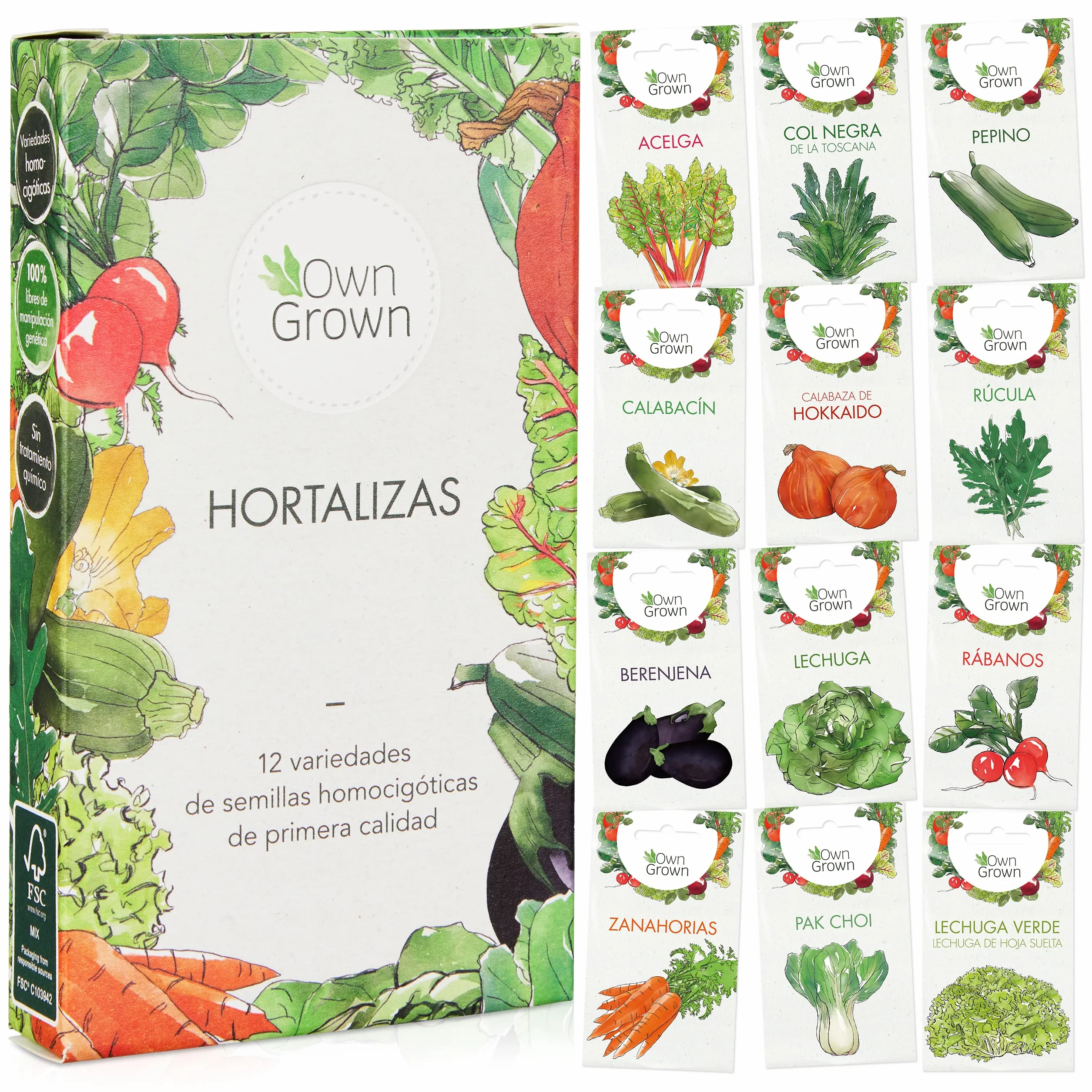 Kit Semillas Verduras 12 Variedades Hortalizas Huerto Tomate Lechuga OwnGrown