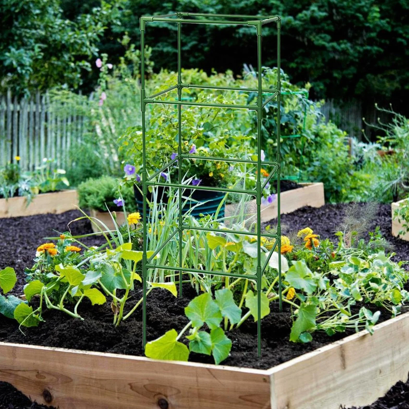 Entutorado para Tomates Soporte Cuadrado Ajustable en Altura de 3 Piezas | Tutor de Plantas Resistente para Judías Pepinos Verduras Rosas Peonías Macetas Bancal Elevado Jardín Patio Césped