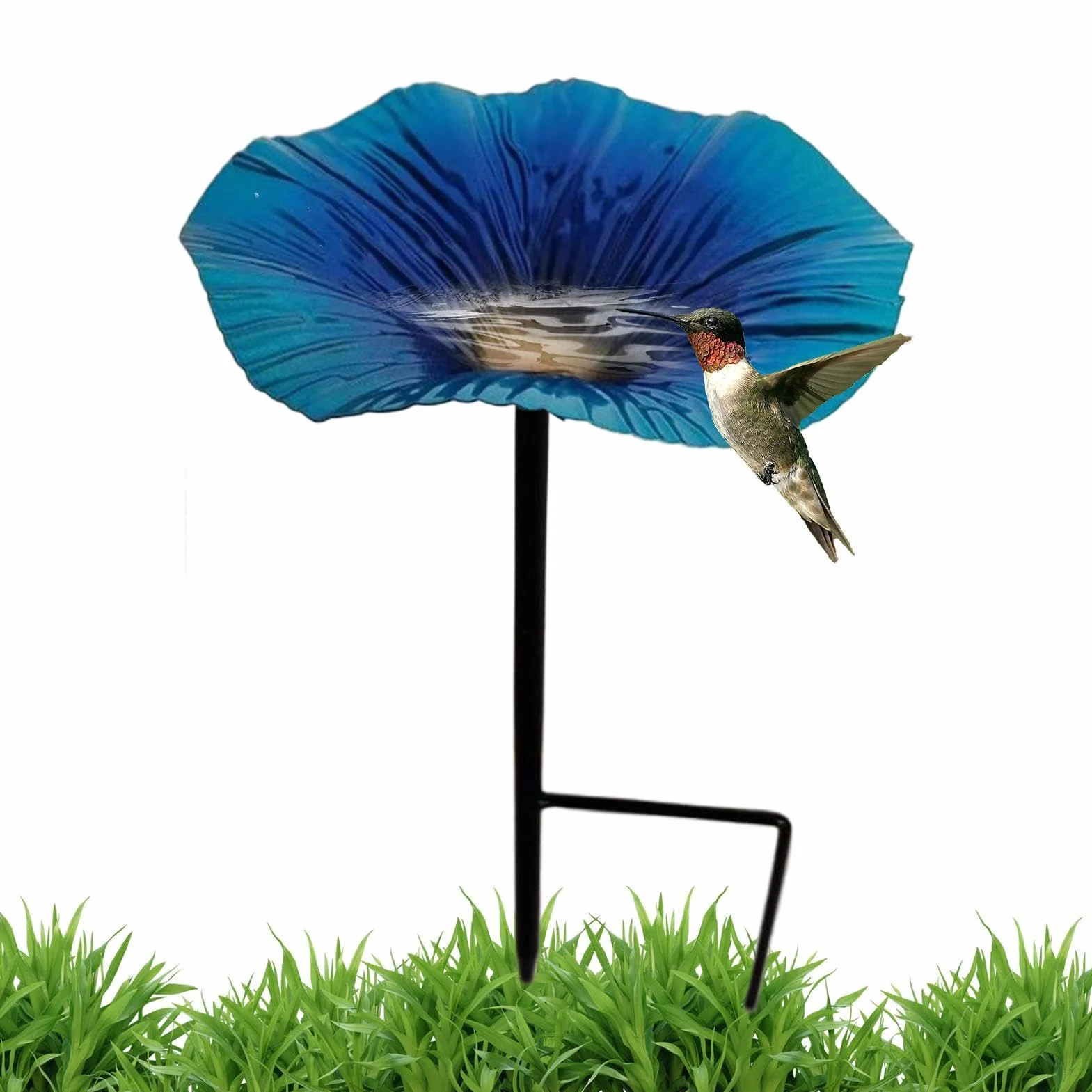 Bebedero de Pájaros con Agua Decoración Jardín Forma Flor Poste para Aves Colibrí Salvaje Pinzón