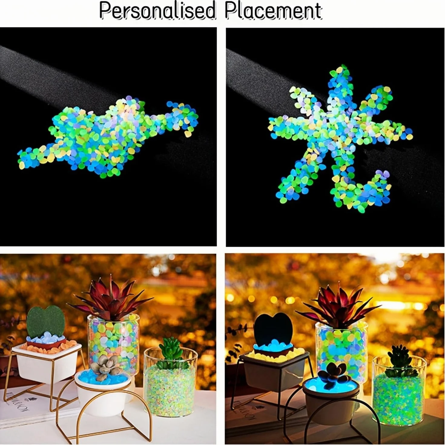 Piedras Luminosas 300 Piezas Guijarros Brillan en la Oscuridad Decorativas para Jardín Acuario (1cm)