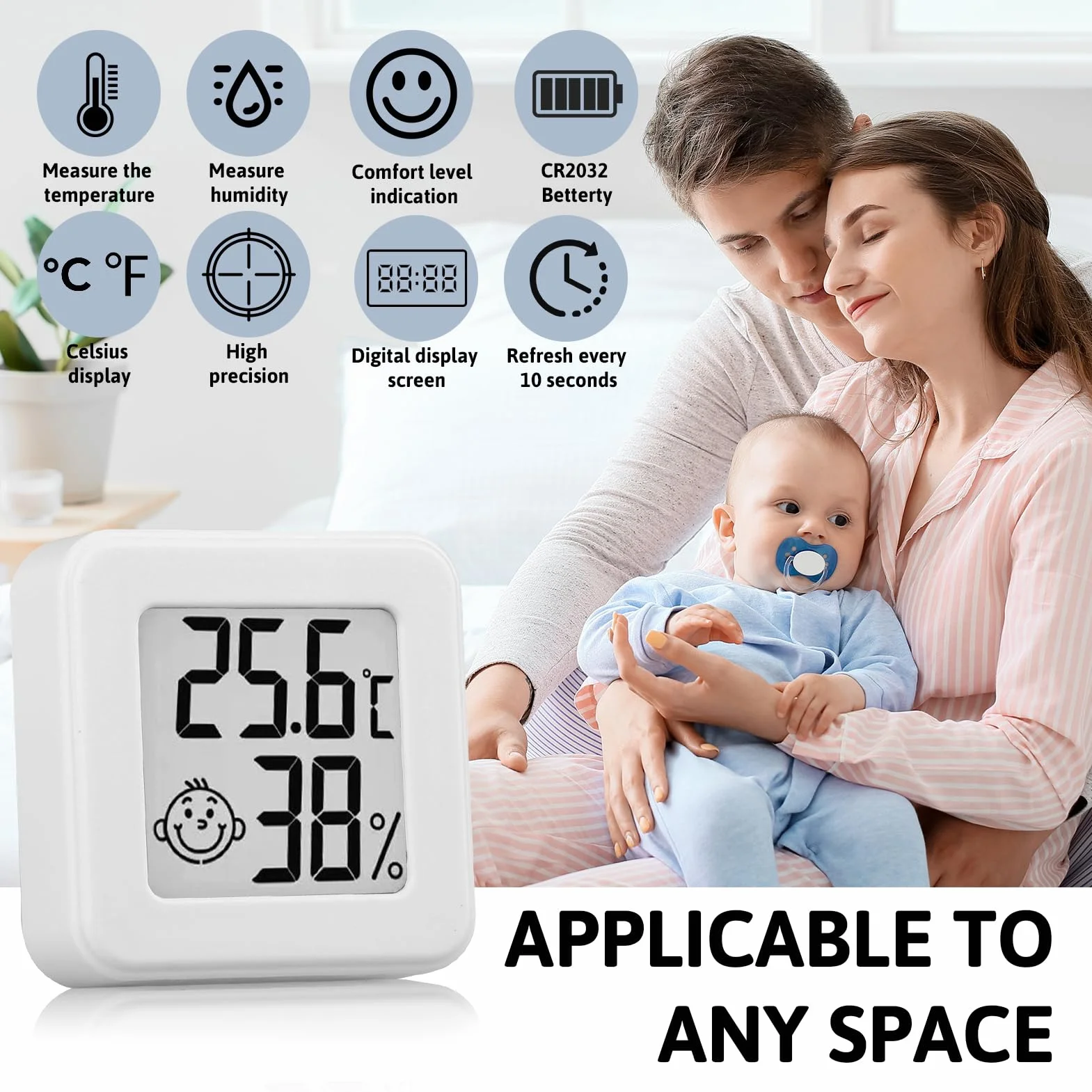 Higrómetro Termómetro Digital Interior 6 Piezas, Medidor de Temperatura y Humedad con Pantalla LED