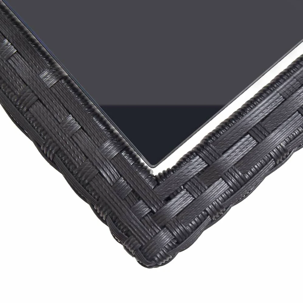 Mesa de jardín de ratán de polietileno, color negro, 110 x 53 x 72 cm, con placa de cristal, marco de acero estable, ratán sintético resistente al agua, para terraza y jardín