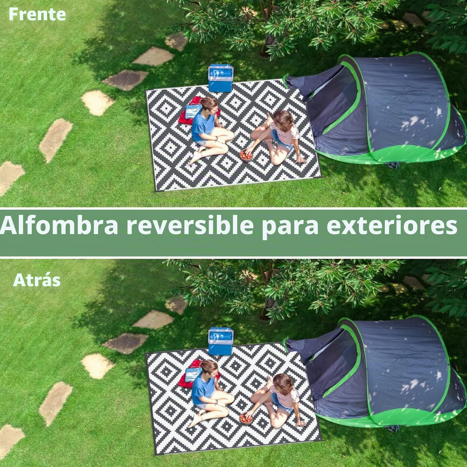 Alfombra de Exterior Impermeable Grande Reversible para Patio Jardín