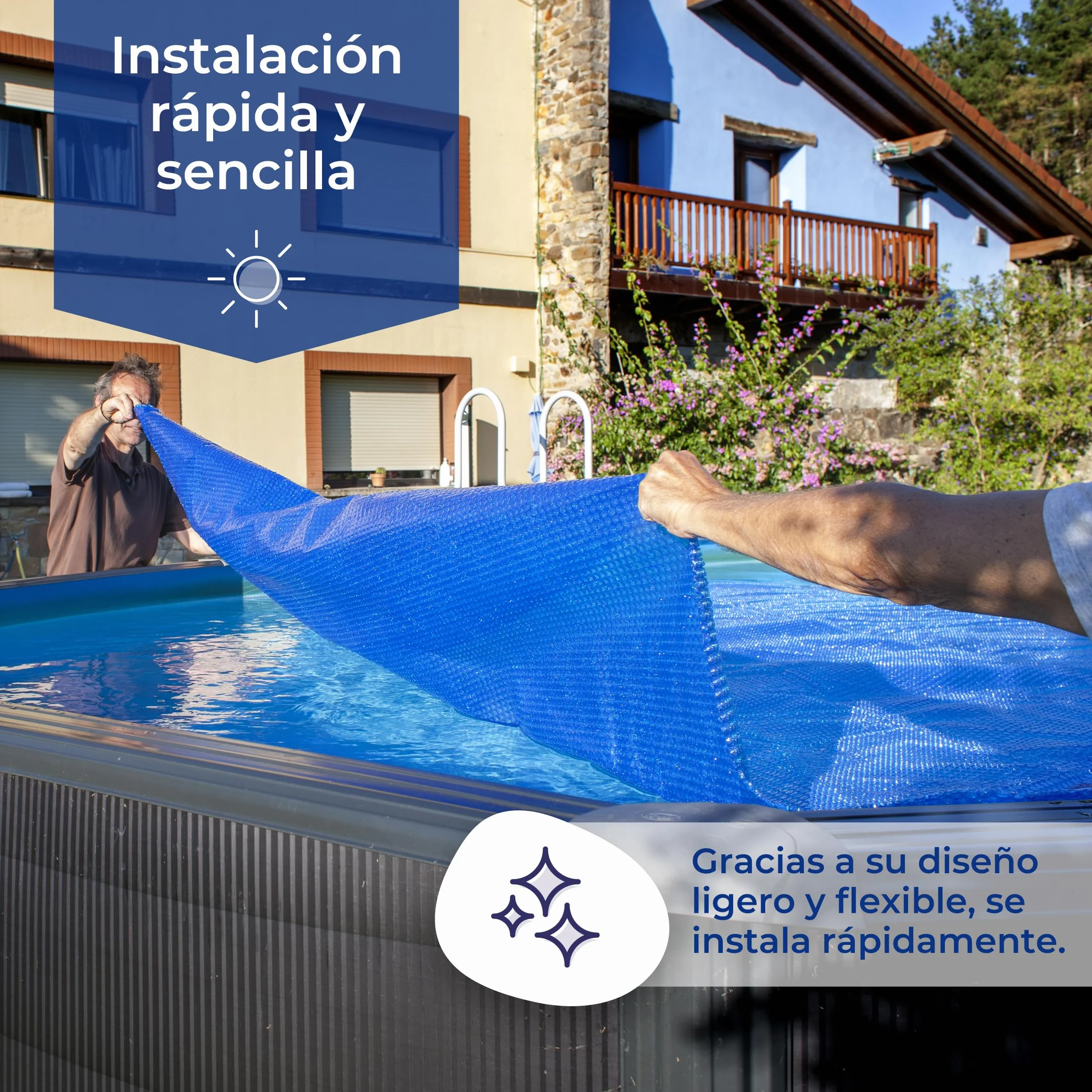 Cobertor de Verano para Piscina Ovalada 730 x 375 cm Azul
