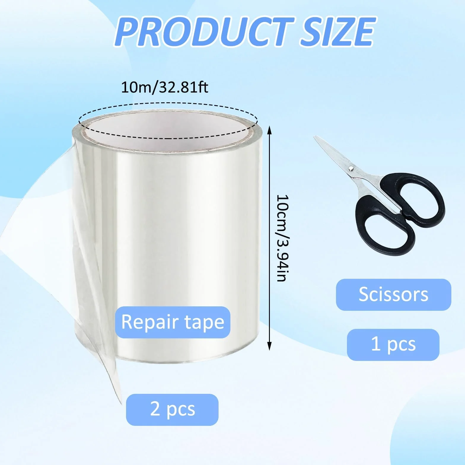 Parches Piscina Bajo Agua Transparente 10x150 cm + Tijera, Parches para Reparar Superficies de Piscina