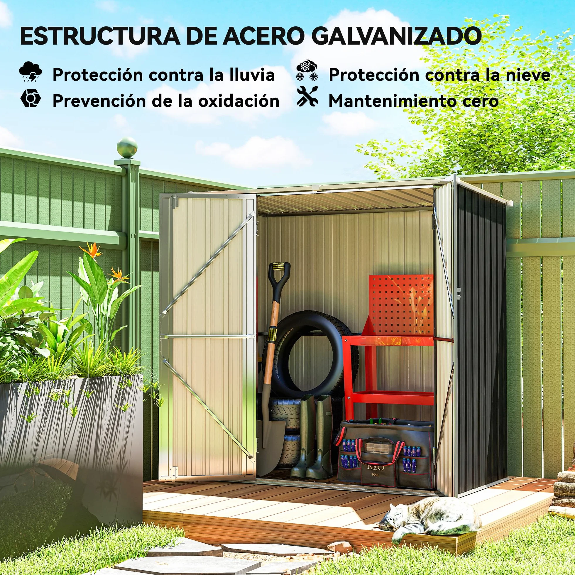 Outsunny Caseta de Jardín Exterior 1,37 m² 163x89x163 cm Cobertizo Metálico con Techo Inclinado Gris Oscuro