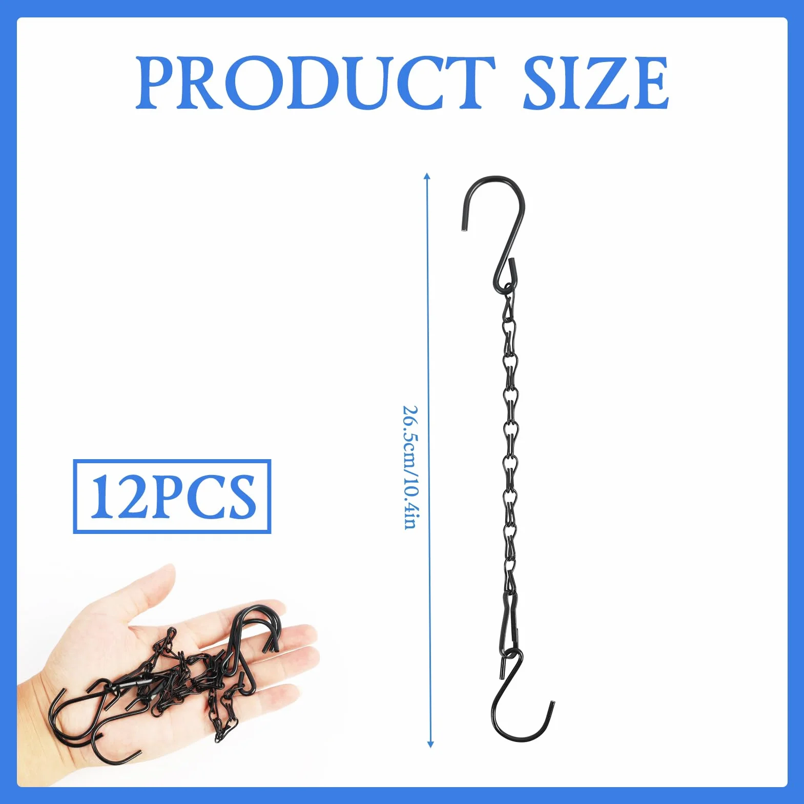 Pack de 12 Cadenas Metálicas Negras para Colgar Macetas 26,5 cm con Gancho