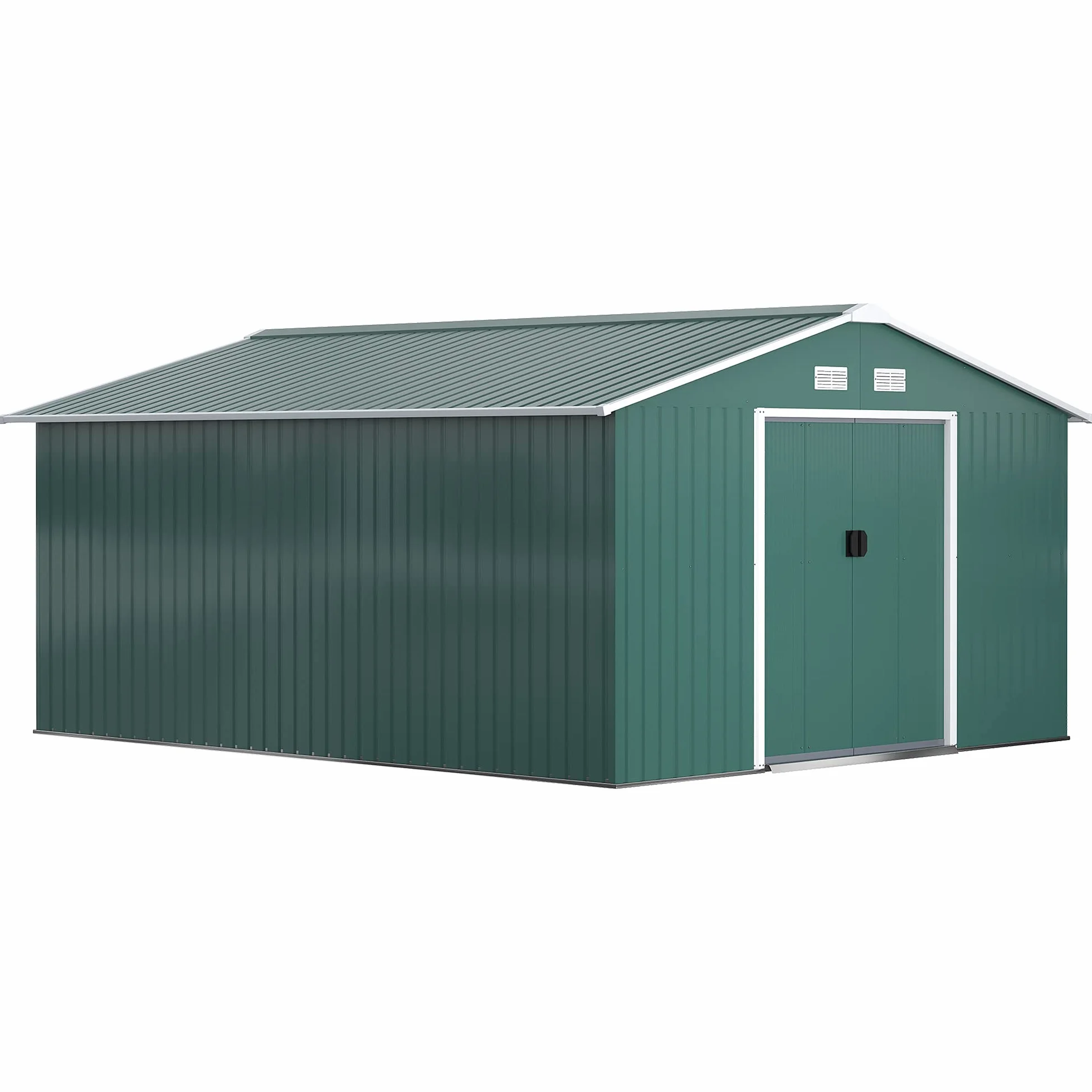 Outsunny Caseta de Jardín Exterior 12,4 m² 340x386x200 cm Cobertizo Metálico con Puertas Dobles y Cerradura Verde