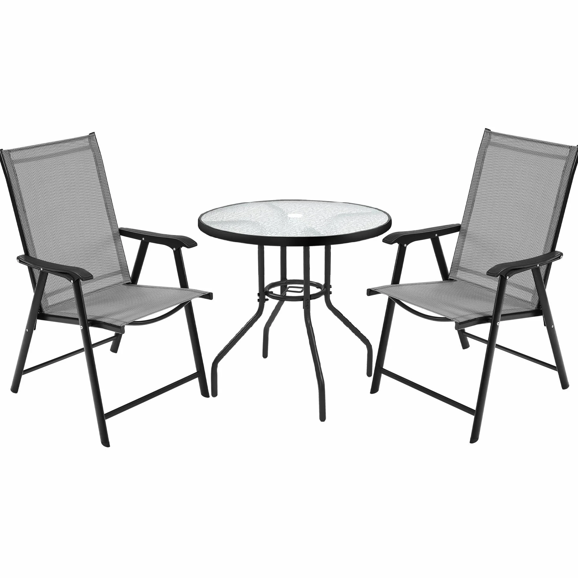 Yaheetech Conjunto Jardín Exterior 2 Personas 2 Sillas Plegables Mesa 70cm Diámetro Orificio Sombrilla