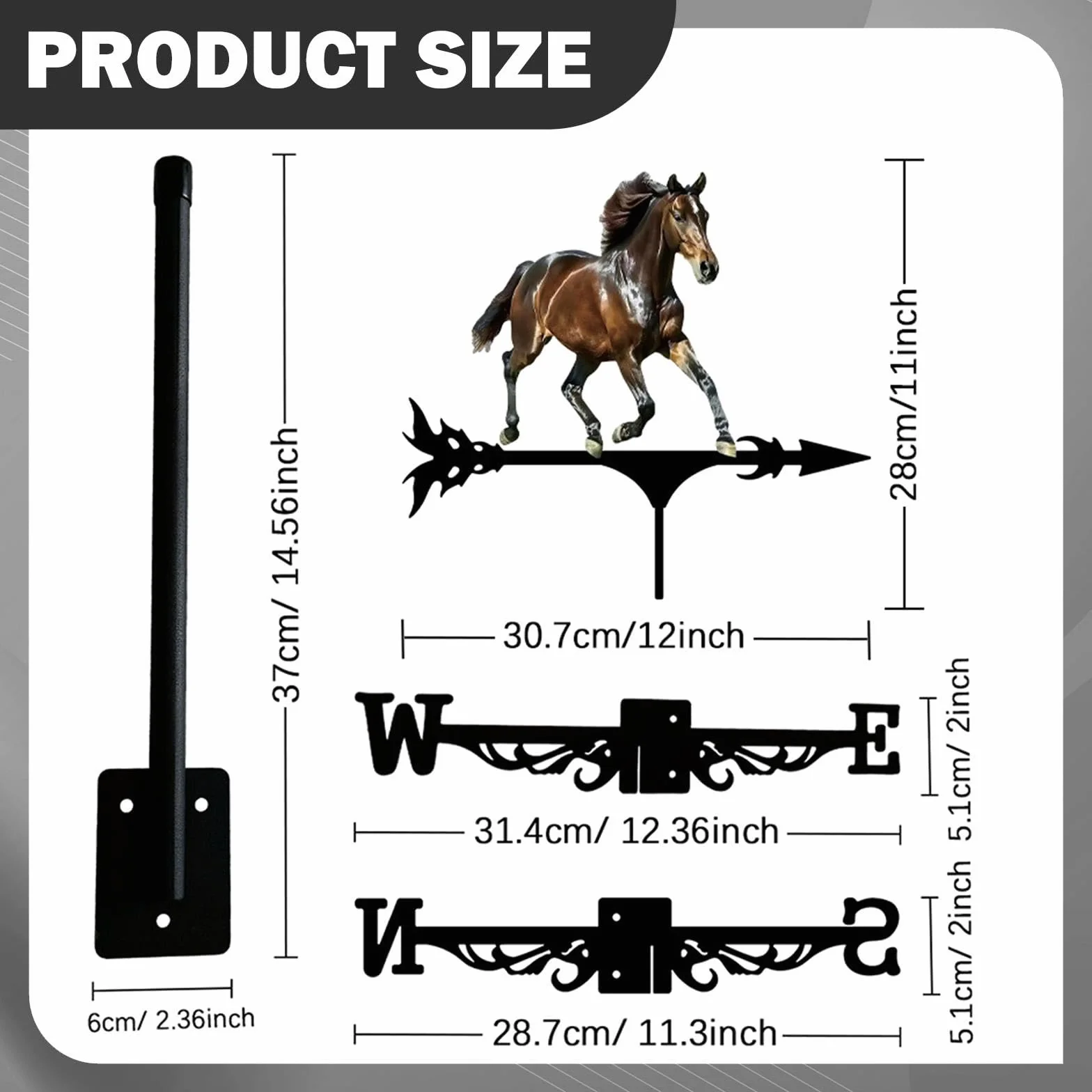 Veleta con Forma de Caballo, Indicador de Dirección del Viento de Metal, Adorno de Hierro Forjado