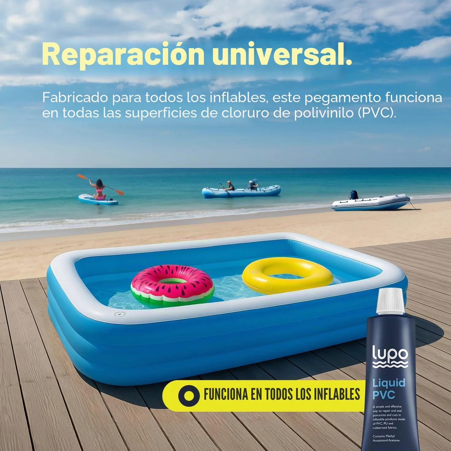 LUPO Kit de reparación para artículos inflables Adhesivo universal piscinas jacuzzis barcos kayaks