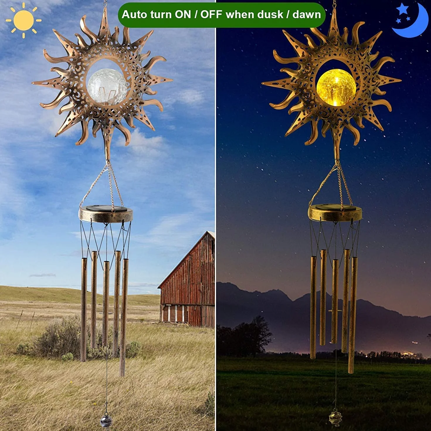 lifemet Campanillas de viento con luces solares LED impermeable metal para exterior jardín