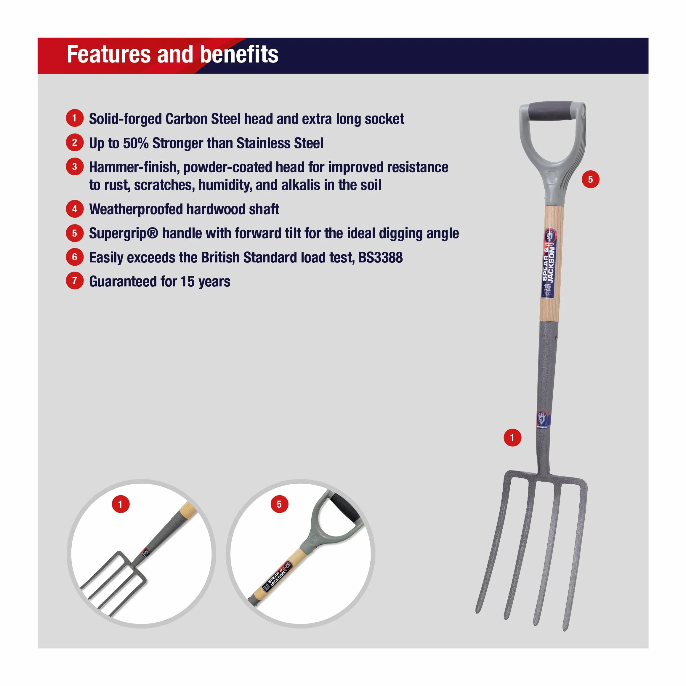 Spear & Jackson 1680NB Tenedor de Cavar de Acero al Carbono Neverbend
