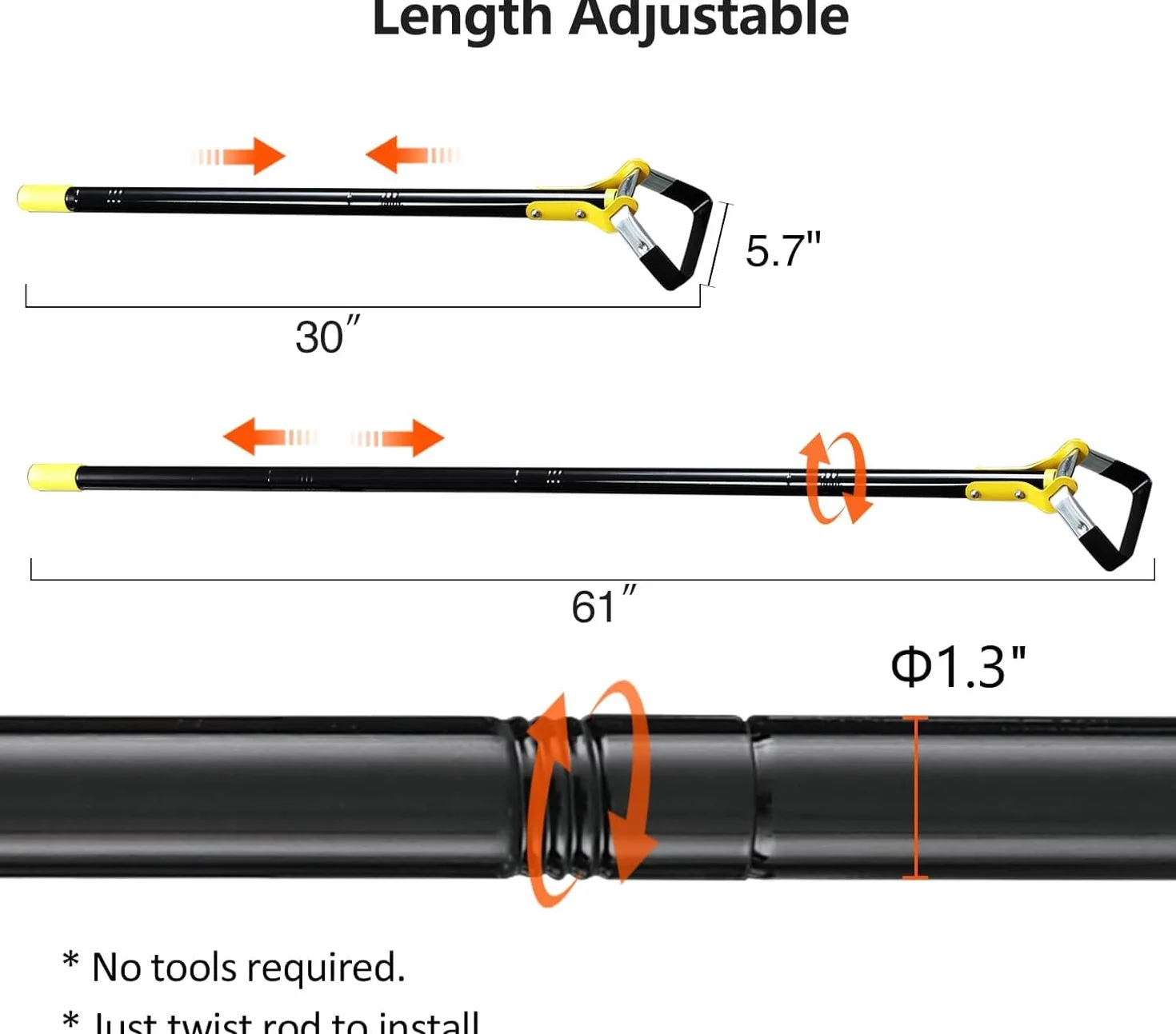 FLY HAWK Azada de jardín ajustable 76-228cm acero inoxidable mango robusto