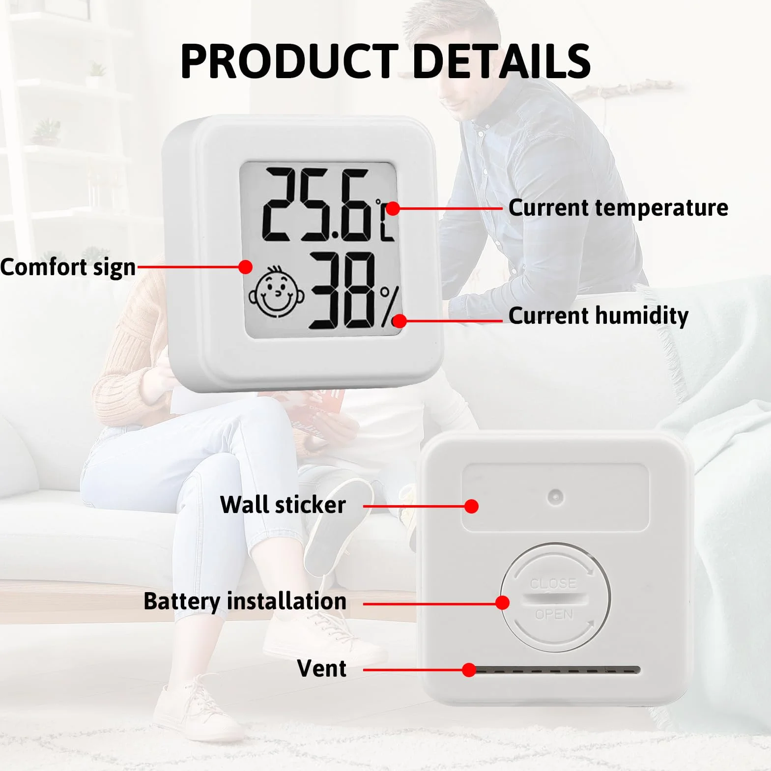 Higrómetro Termómetro Digital Interior 6 Piezas, Medidor de Temperatura y Humedad con Pantalla LED