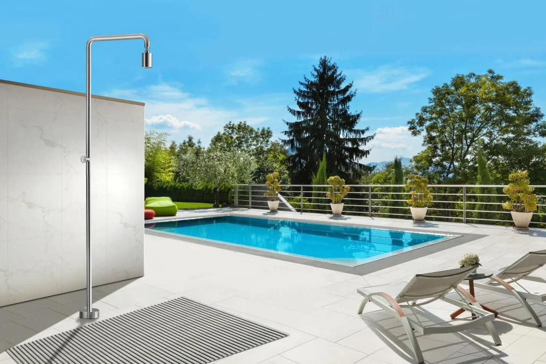 Ducha Exterior Acero Inoxidable 240 cm Piscina Agua Fria Acabado Satinado