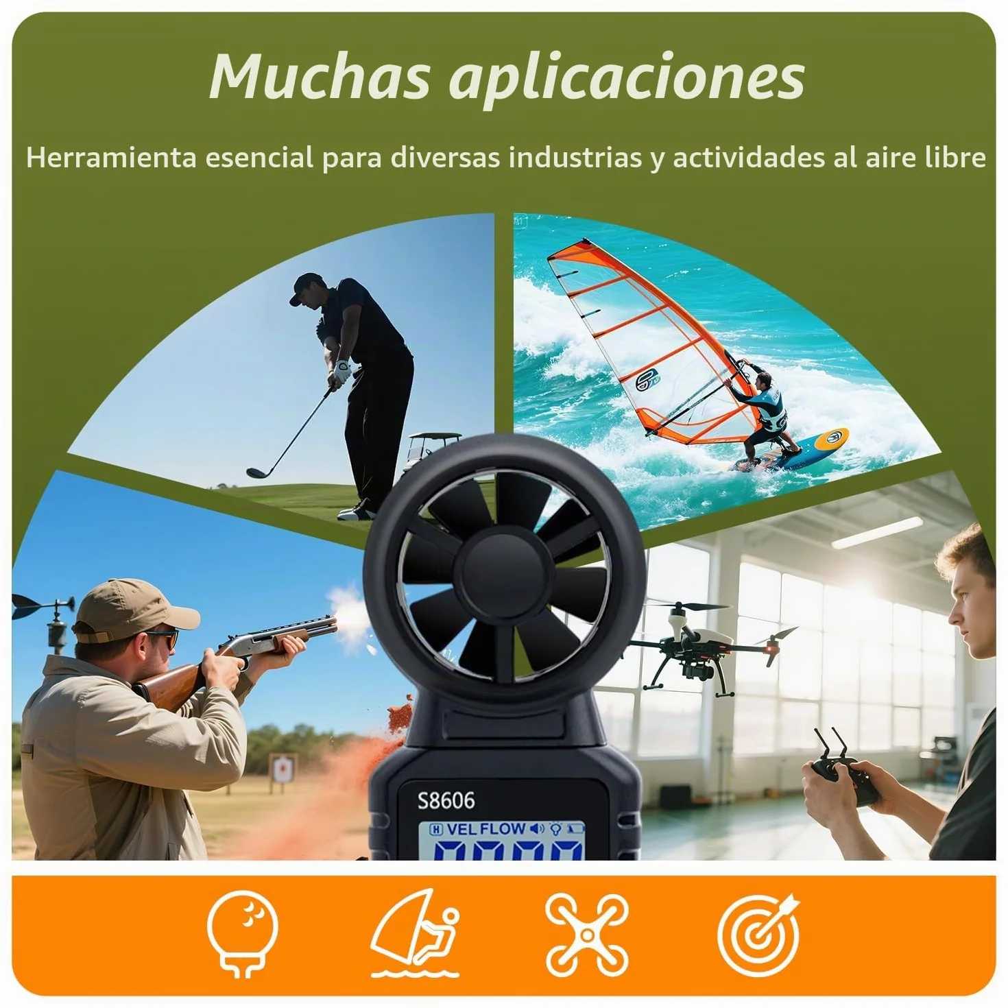Anemómetro Portátil Digital 3 en 1, Medidor de Velocidad del Viento con Temperatura y Windchill
