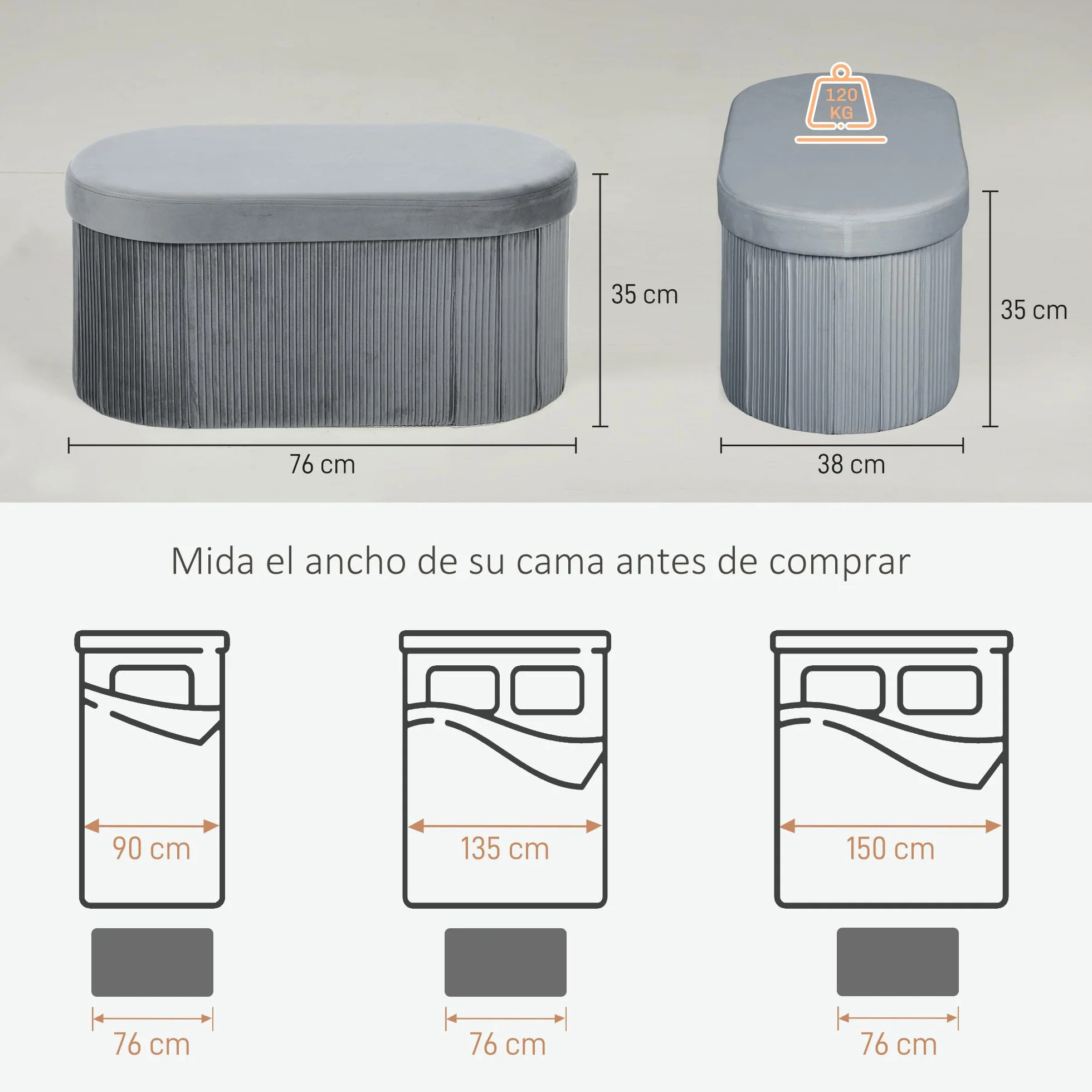 HOMCOM Baúl Almacenaje Plegable 72L 76x38x35 cm Terciopelo Gris Oscuro