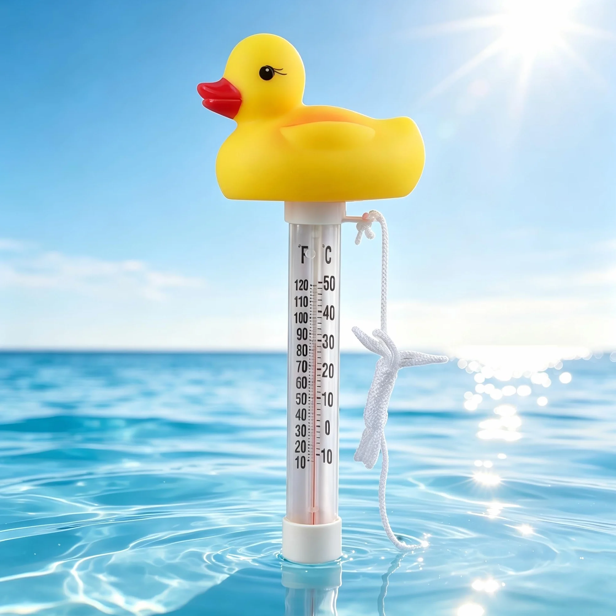 Termómetro Piscina Flotante Forma de Animal Pato con Cuerda Antiderrame Exterior
