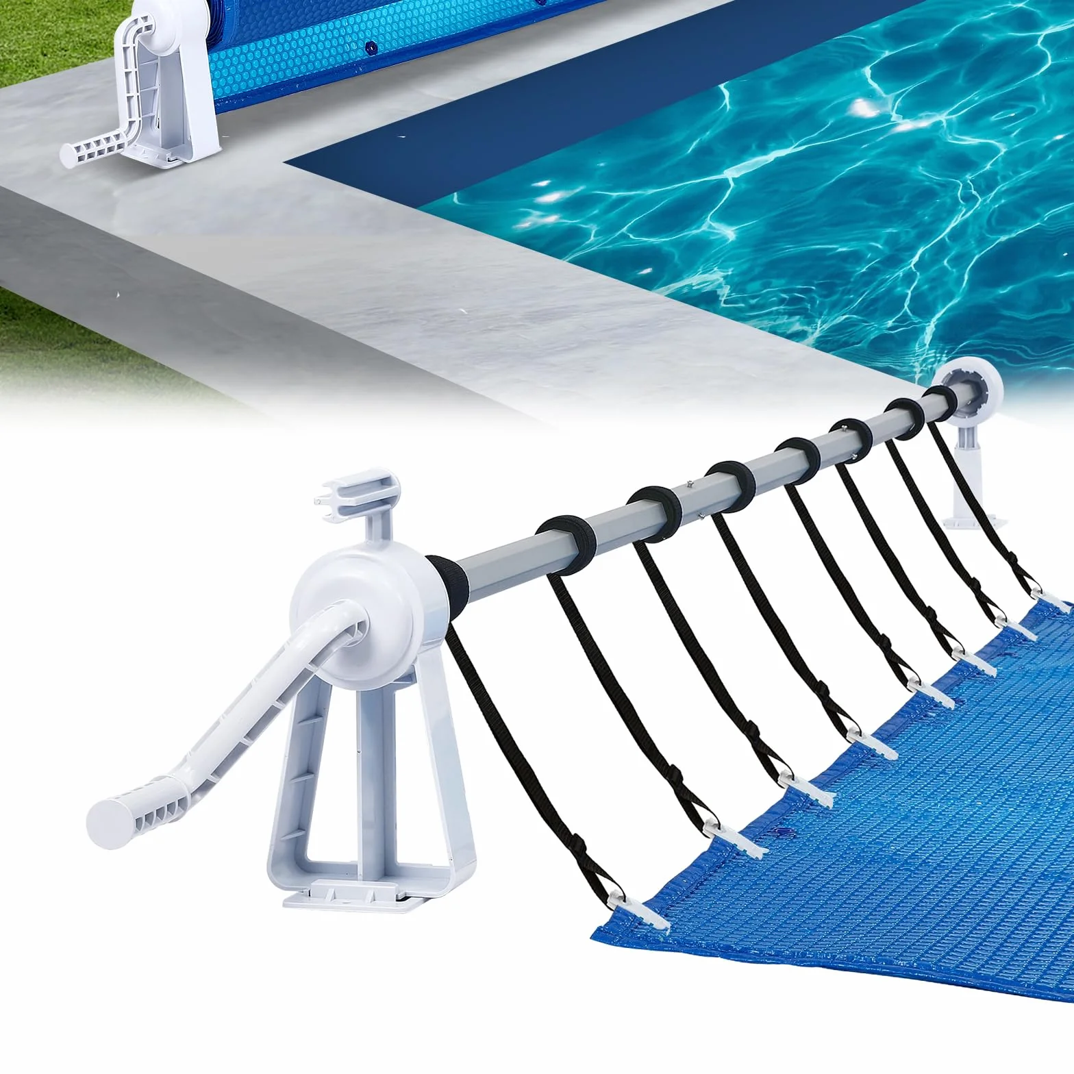 Enrollador de piscina Premium, sistema de enrollado para cubierta solar con cintas