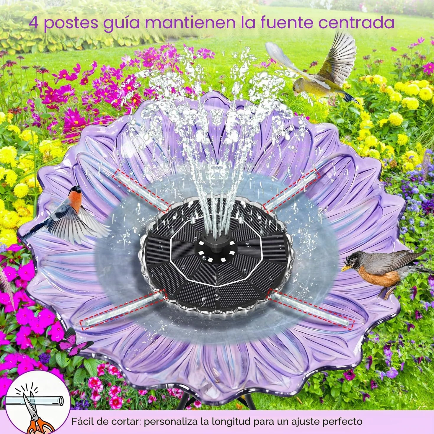 SZMP Fuente Solar Jardín Exterior 32 LED Coloridos Bomba Agua 3.5W 2000mAh Batería 8 Boquillas