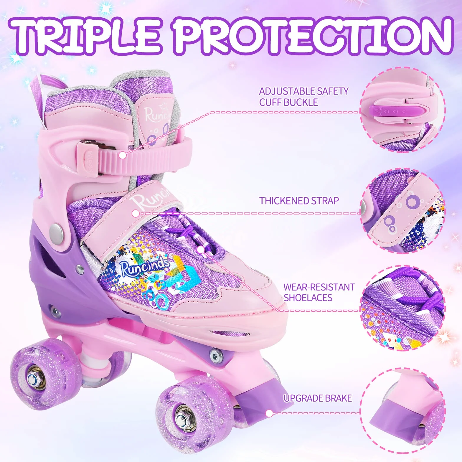 Patines 4 Ruedas Ajustables con Ruedas Iluminadas para Niña y Niño