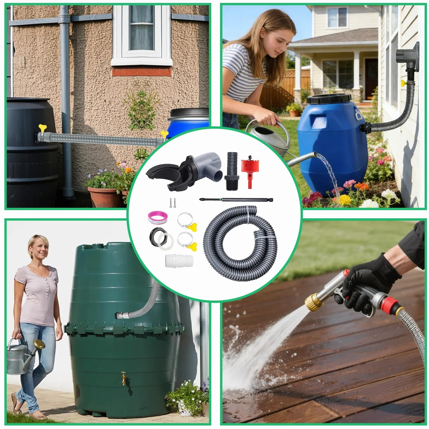 Colector de Agua de Lluvia, Kit Conector para Barril y Depósito