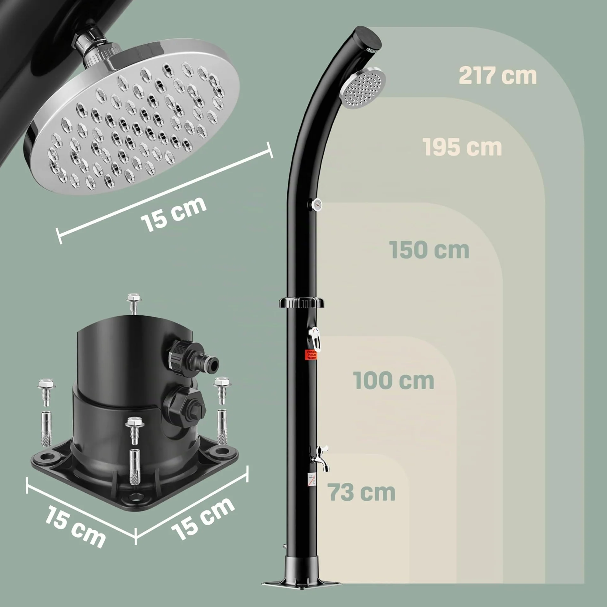 Monzana Ducha Solar Exterior 20L Cabezal Giratorio Lluvia Grifo Metal Conexión Rápida Manguera Agua Caliente Resistente Intemperie Camping Piscina Cubierta Protectora Negro