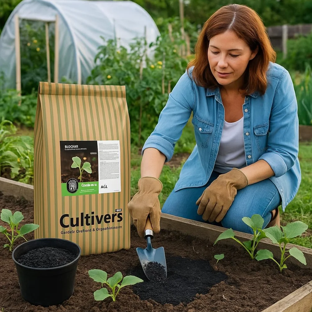 CULTIVERS Biochar Carbón Vegetal 40 L (8kg) Mejorador de Suelo Ecológico para Huerto, Césped, Compost y Plantas