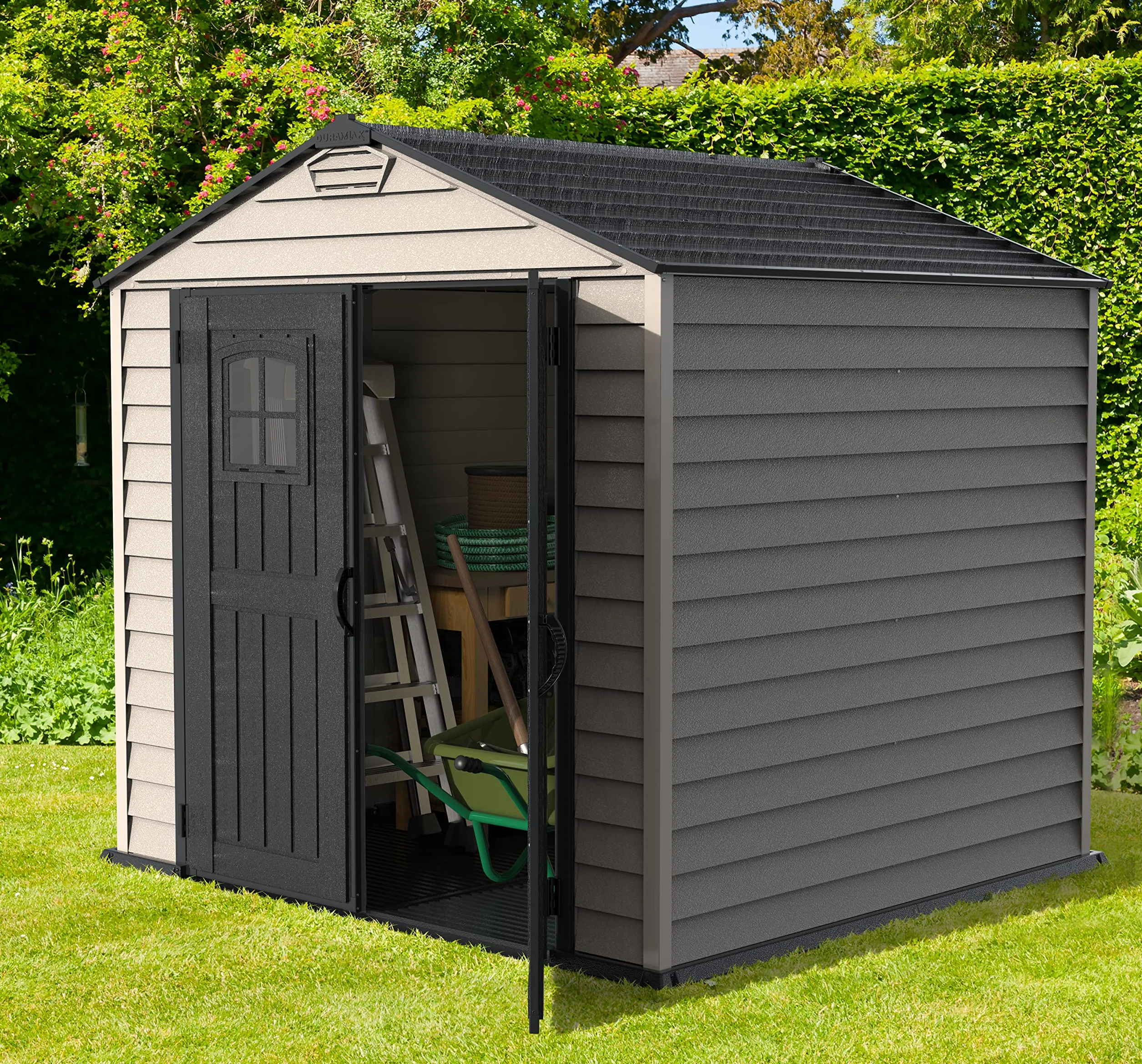 STOREMAX PLUS 7X7 Duramax caseta cobertizo jardín resina PVC gris antracita 2.1x2.1x2.3m suelo