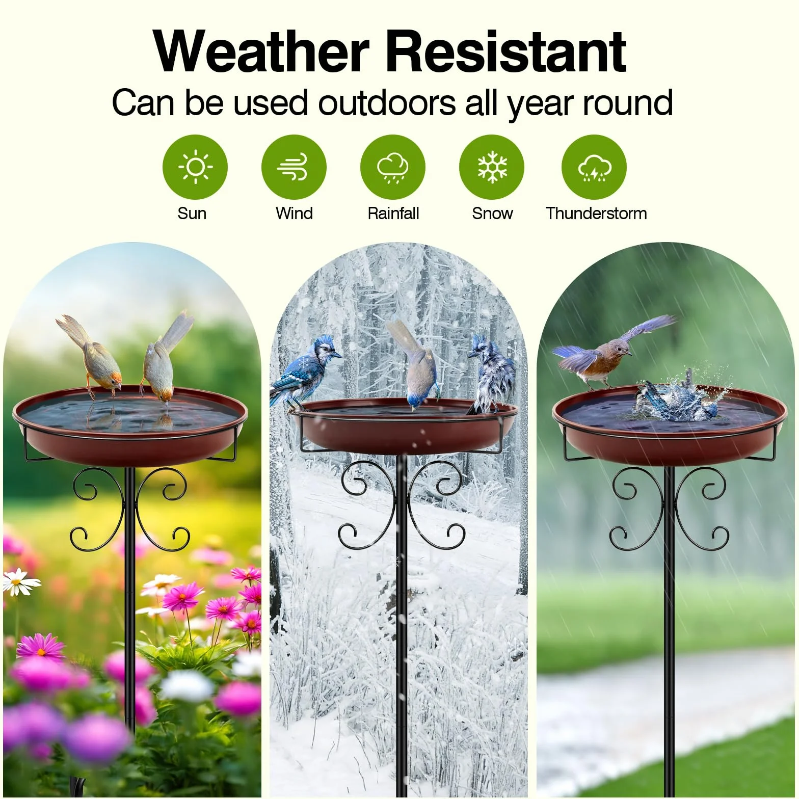 Bebedero para pájaros de pie, baño exterior jardín 35 pulgadas cuenco metal marrón