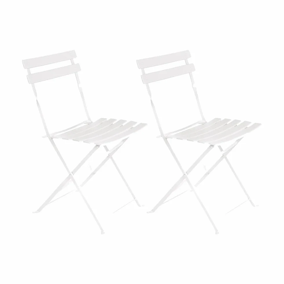 LOLAhome Conjunto de Mesa y 2 sillas de jardín Sira con láminas Curvas de Acero Blanco
