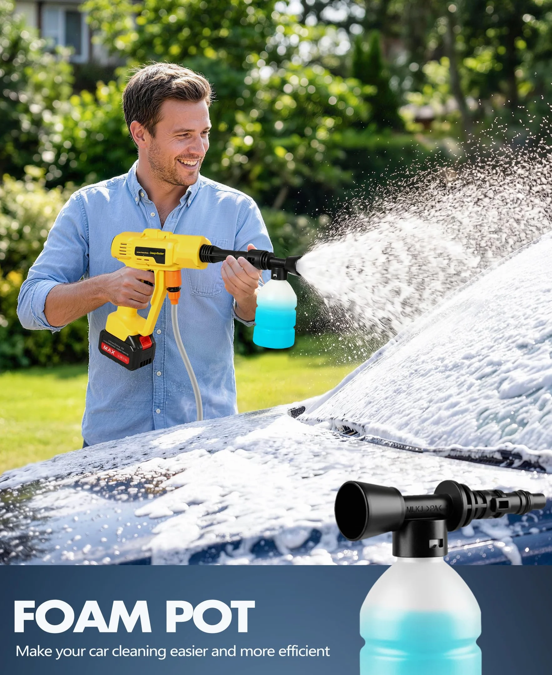 Hidrolimpiadora de Alta Presión a Batería 600PSI Pistola de Agua 6 en 1 con Boquilla Ajustable y 3 Velocidades